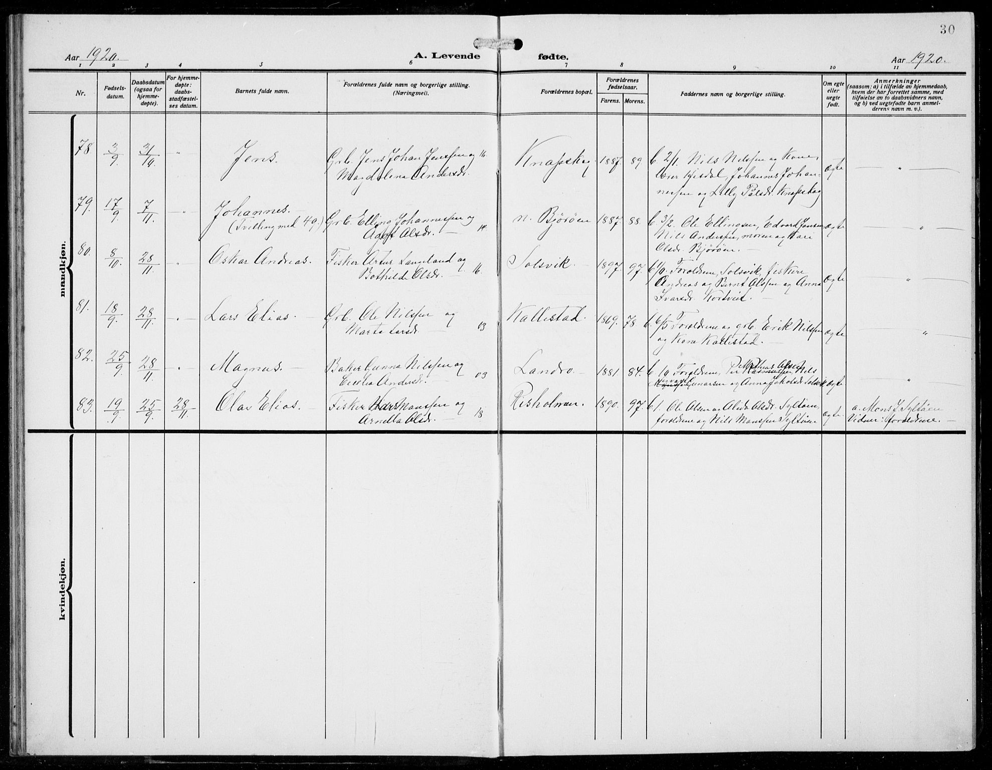 Fjell sokneprestembete, AV/SAB-A-75301/H/Hab: Parish register (copy) no. A  6, 1918-1936, p. 30