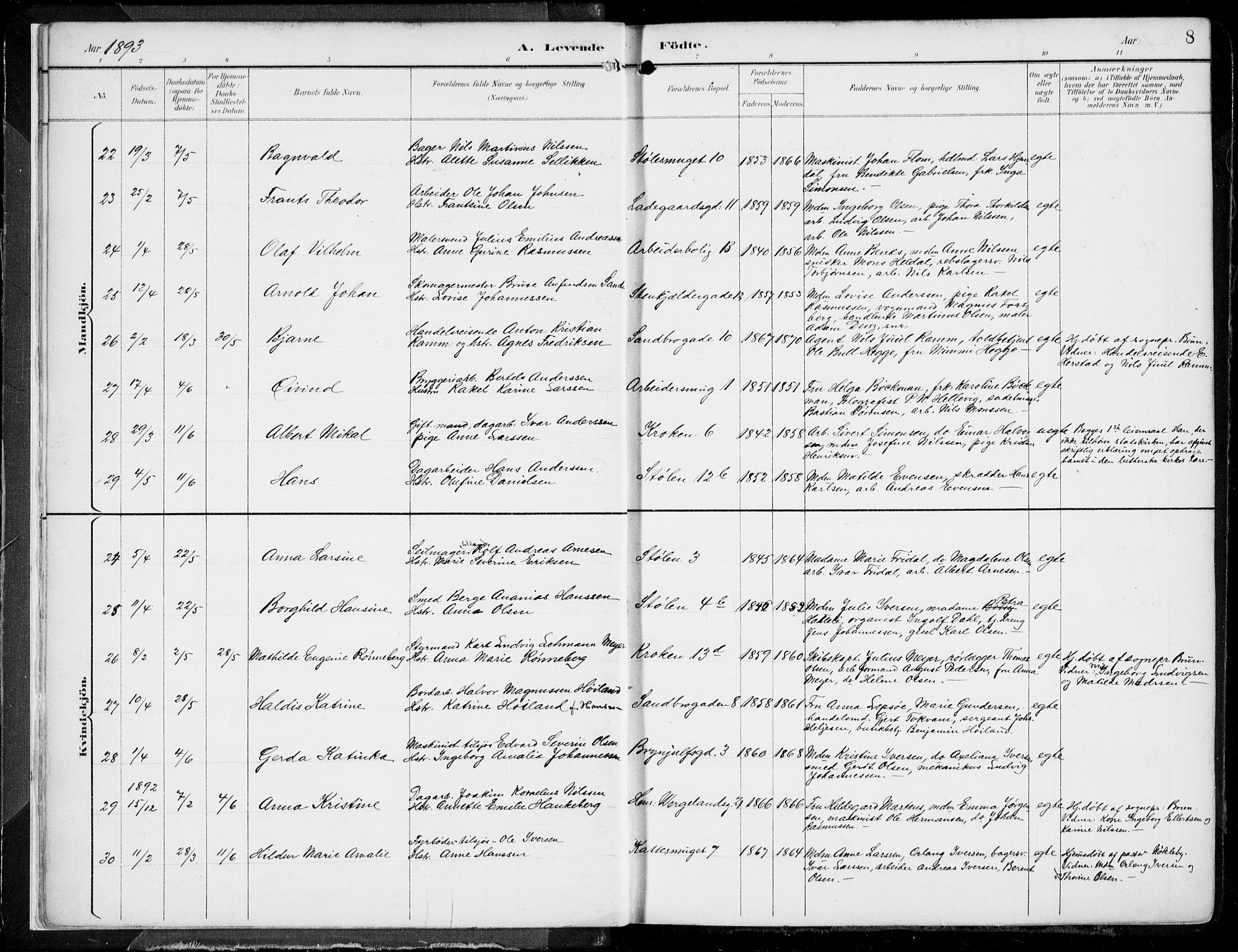 Mariakirken Sokneprestembete, AV/SAB-A-76901/H/Hab/L0005: Parish register (copy) no. A 5, 1893-1913, p. 8