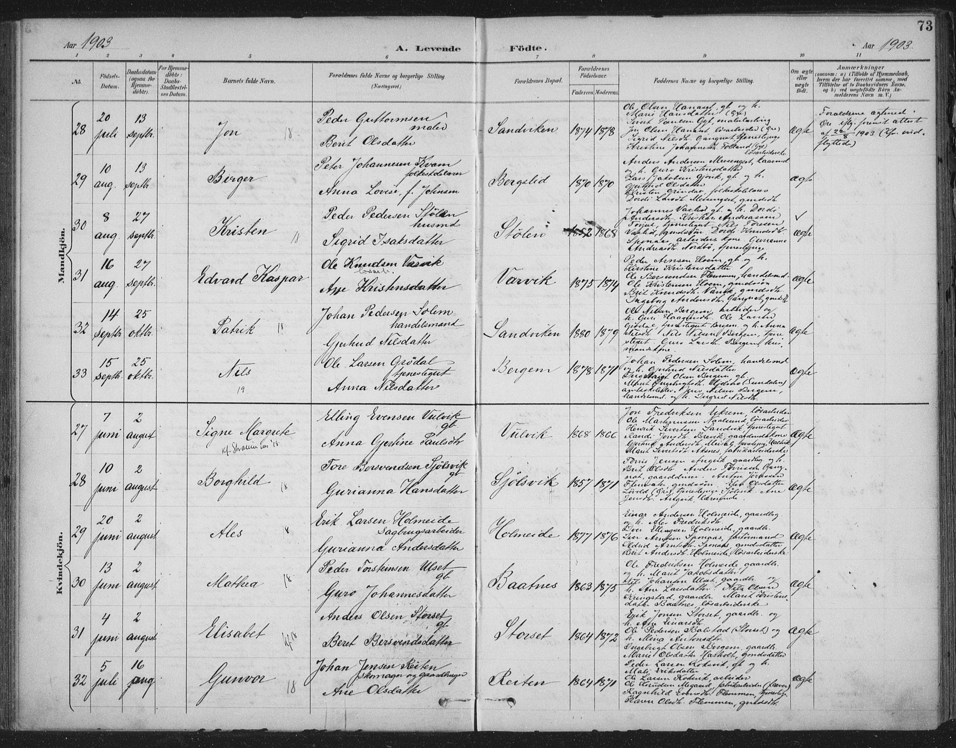 Ministerialprotokoller, klokkerbøker og fødselsregistre - Møre og Romsdal, AV/SAT-A-1454/586/L0988: Parish register (official) no. 586A14, 1893-1905, p. 73