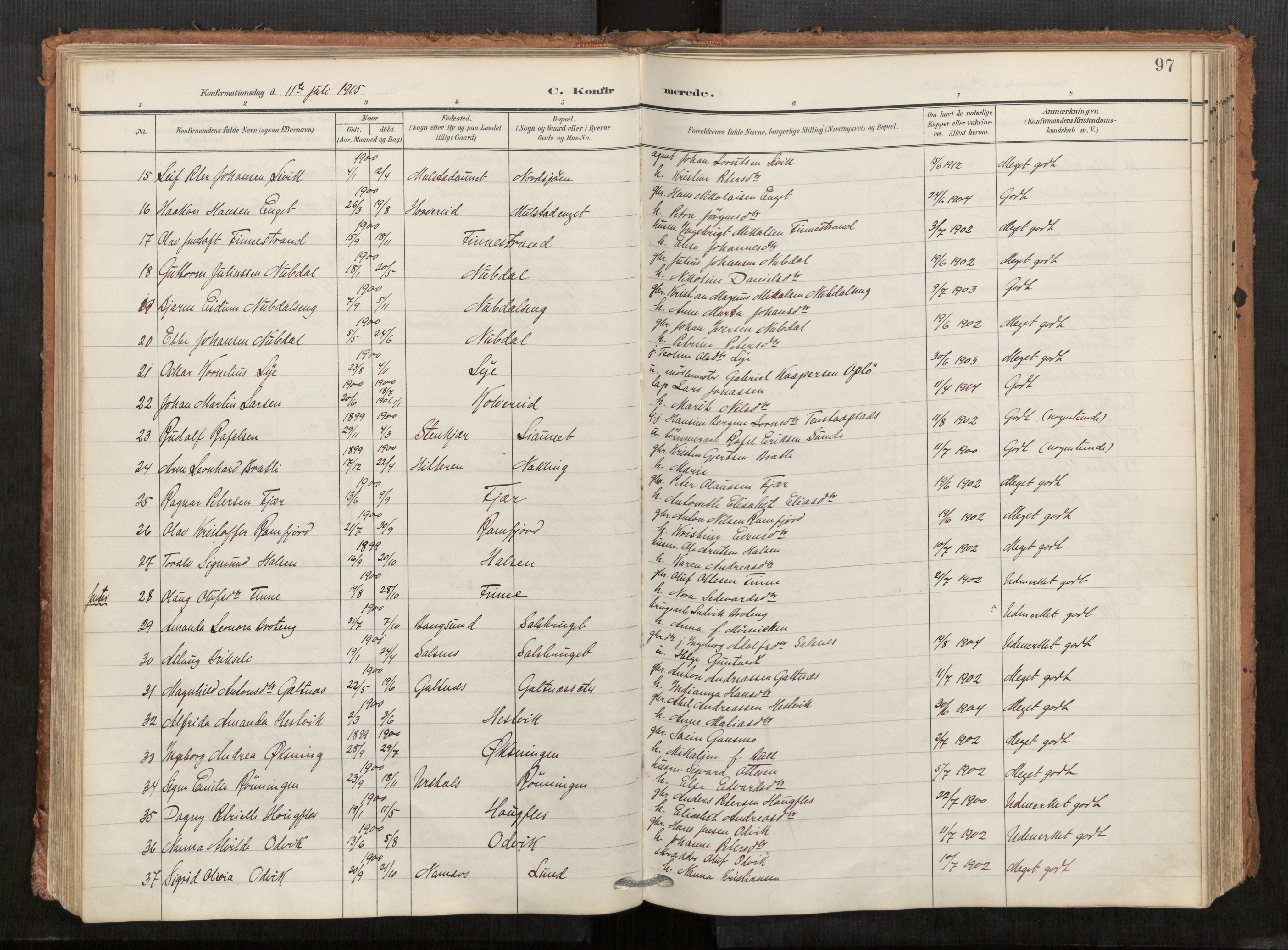 Kolvereid sokneprestkontor, SAT/A-1171/H/Ha/Haa/L0001: Parish register (official) no. 1, 1903-1922, p. 97