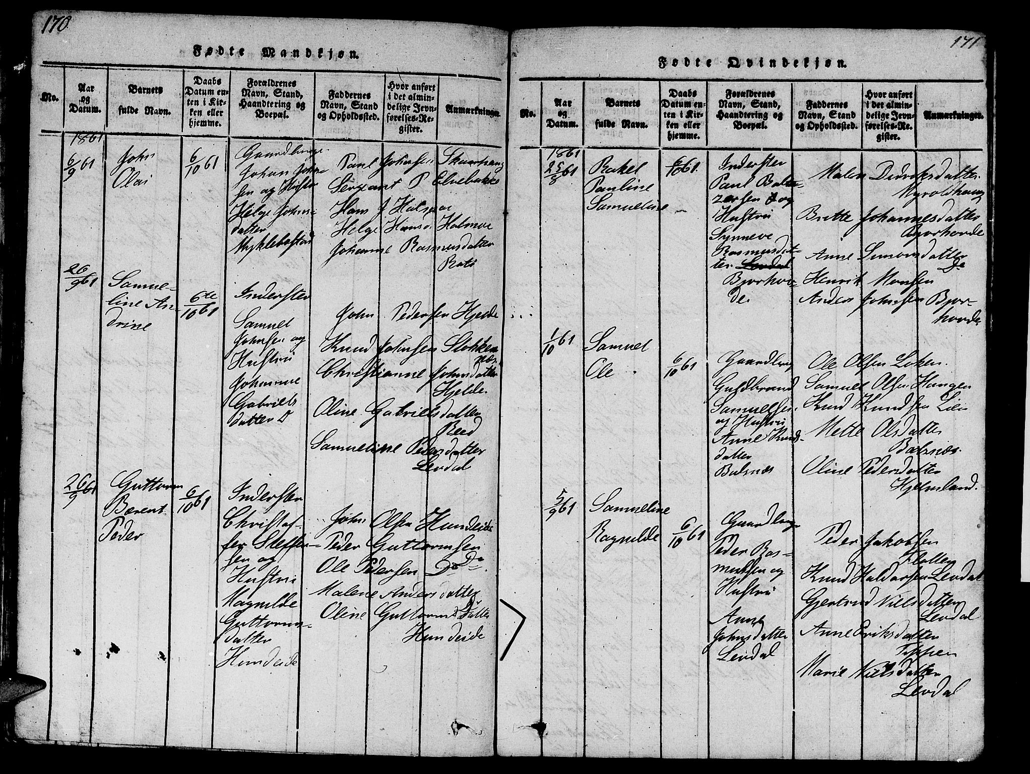 Eid sokneprestembete, AV/SAB-A-82301/H/Hab/Haba/L0001: Parish register (copy) no. A 1, 1816-1862, p. 170-171