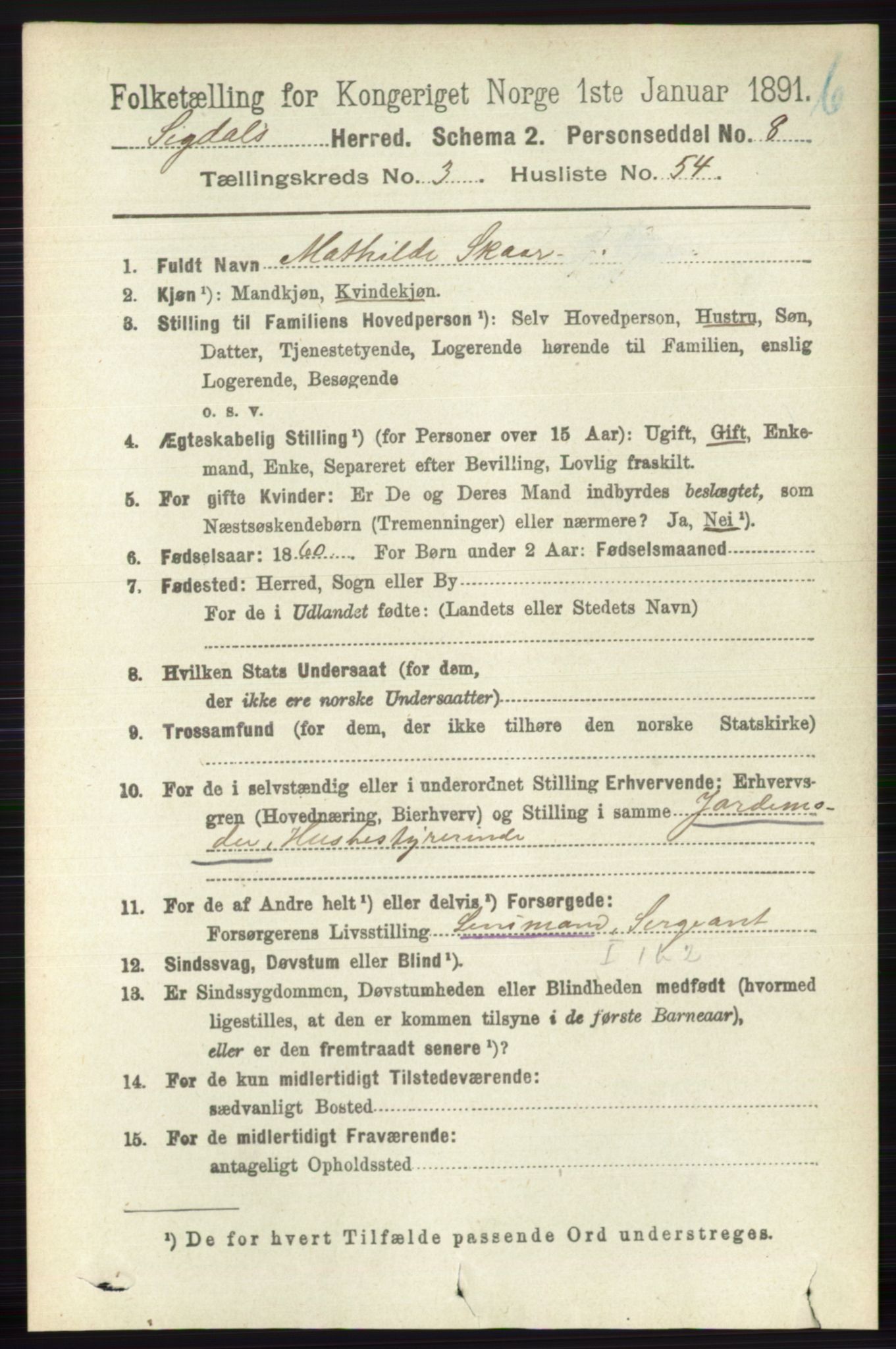 RA, 1891 census for 0621 Sigdal, 1891, p. 4608