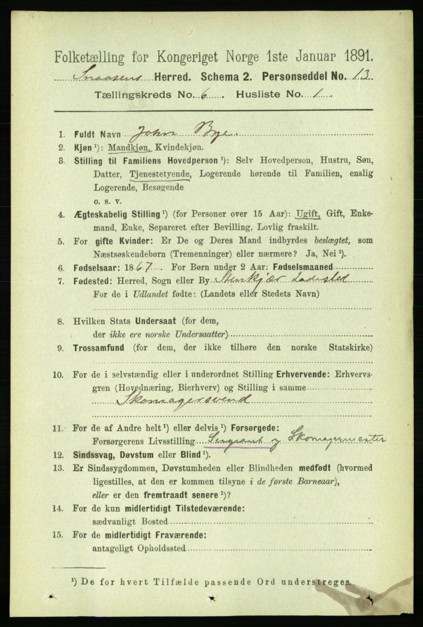 RA, 1891 census for 1736 Snåsa, 1891, p. 1898