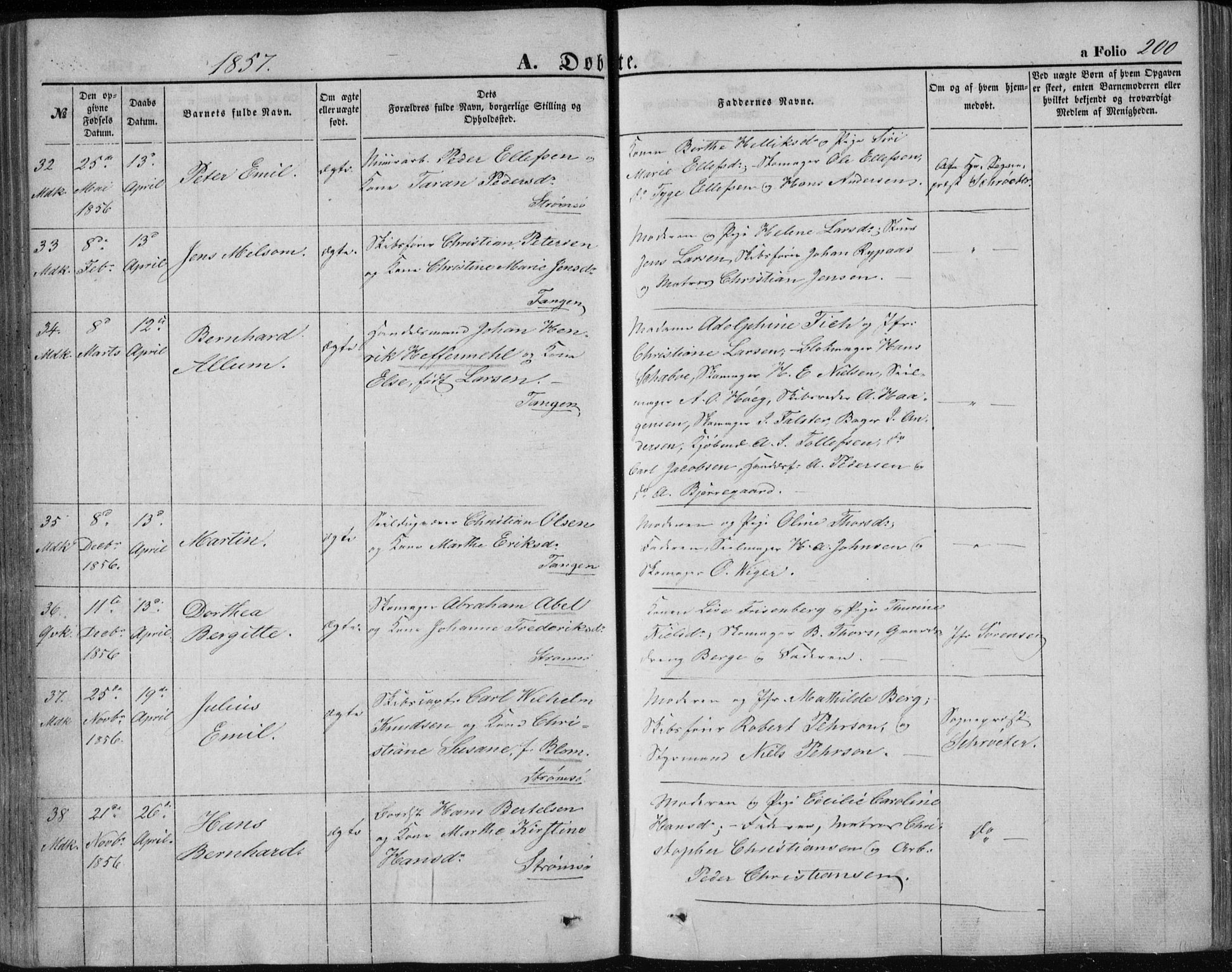 Strømsø kirkebøker, AV/SAKO-A-246/F/Fa/L0014: Parish register (official) no. I 14, 1848-1858, p. 200