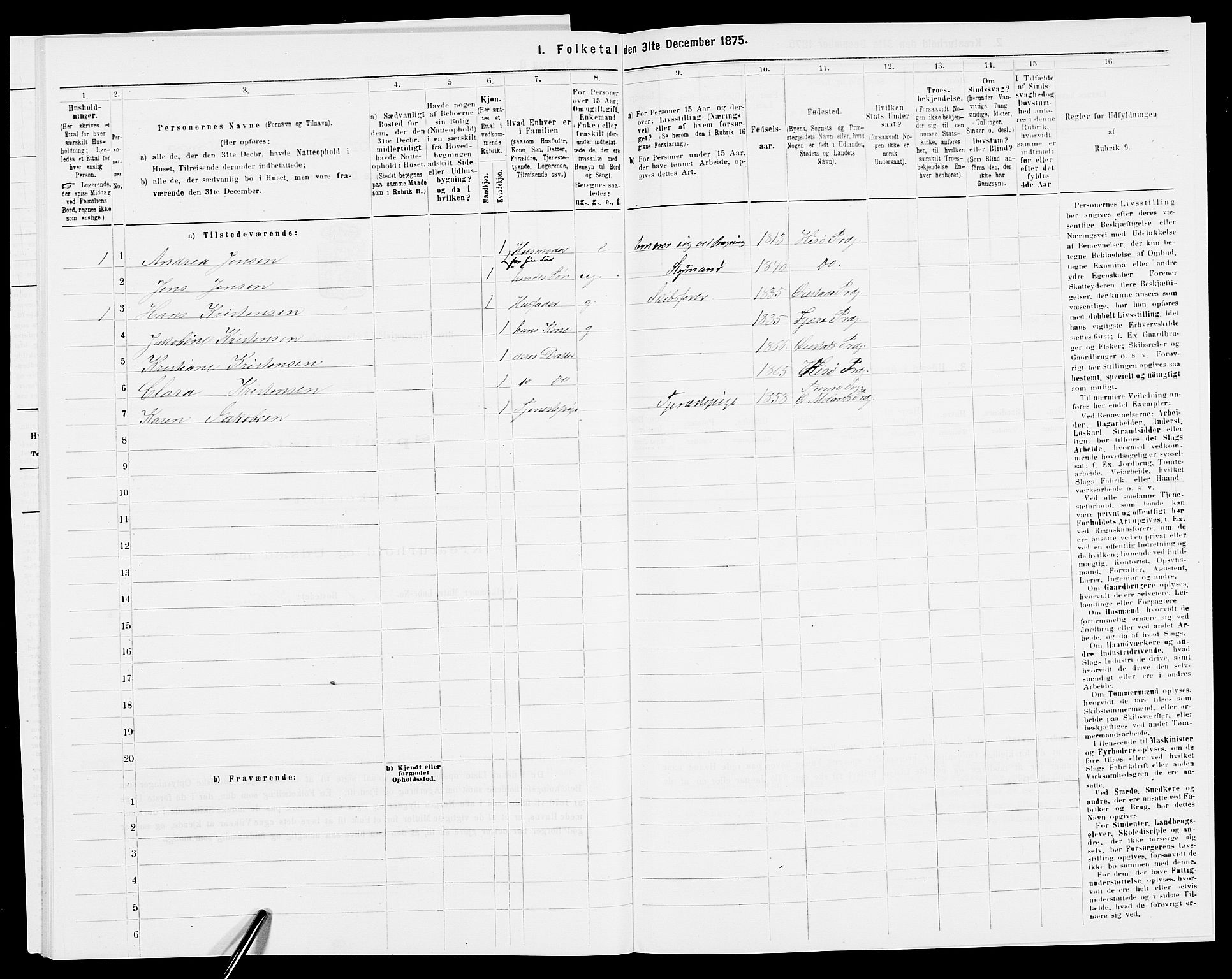 SAK, 1875 census for 0922P Hisøy, 1875, p. 153