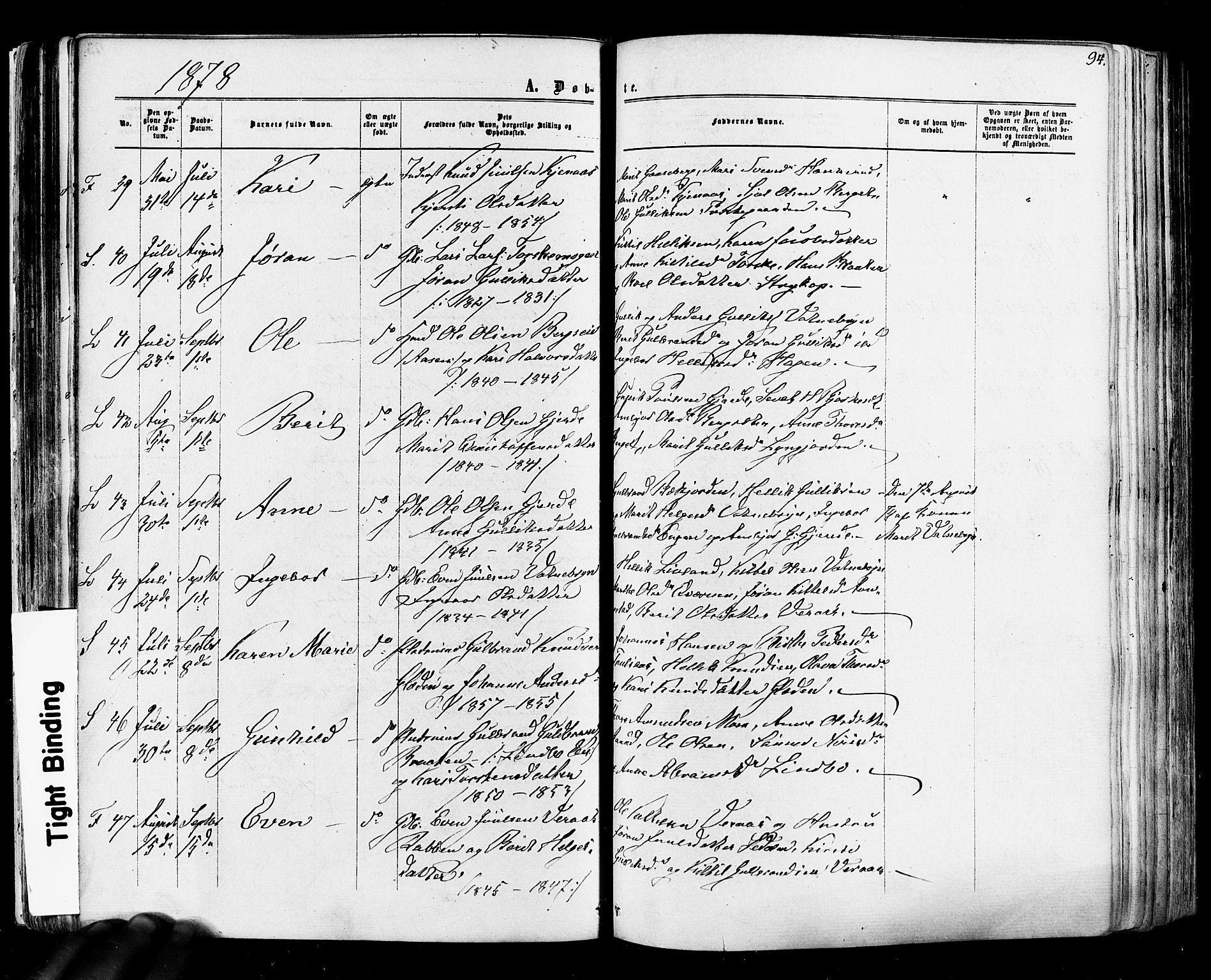 Flesberg kirkebøker, AV/SAKO-A-18/F/Fa/L0007: Parish register (official) no. I 7, 1861-1878, p. 94