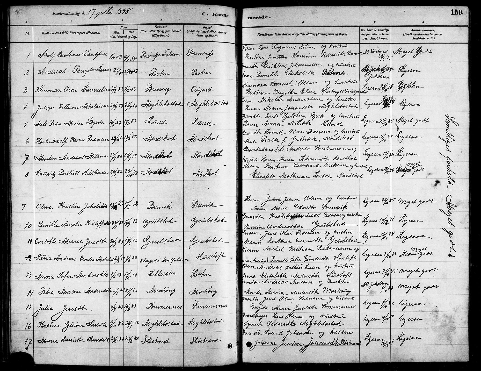 Ministerialprotokoller, klokkerbøker og fødselsregistre - Nordland, AV/SAT-A-1459/857/L0828: Parish register (copy) no. 857C03, 1879-1908, p. 159