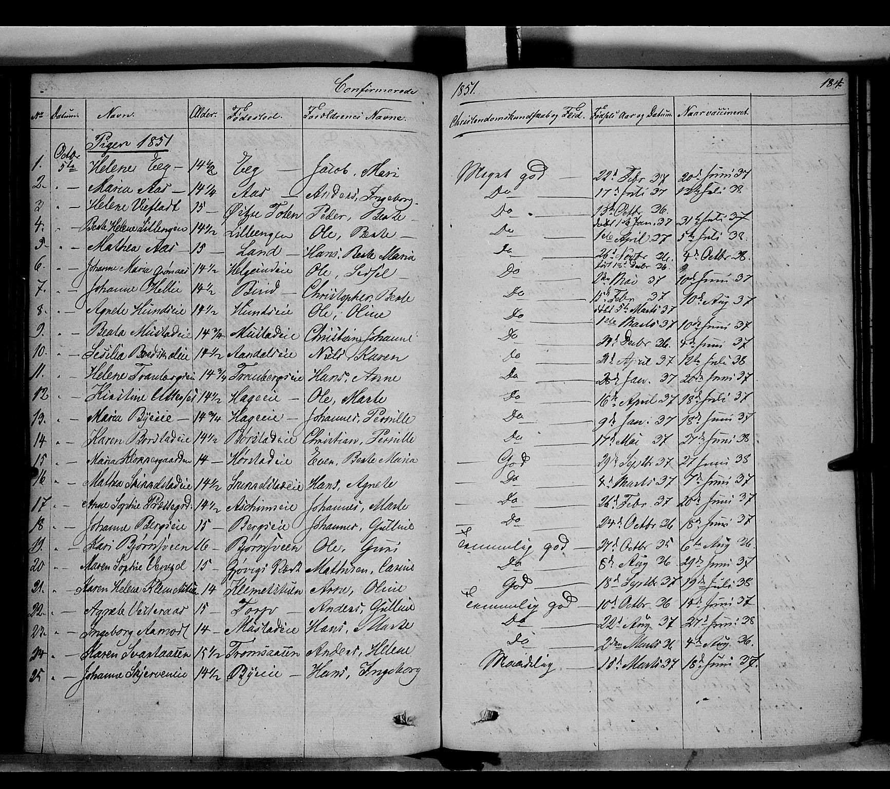 Vardal prestekontor, SAH/PREST-100/H/Ha/Haa/L0005: Parish register (official) no. 5, 1831-1853, p. 184