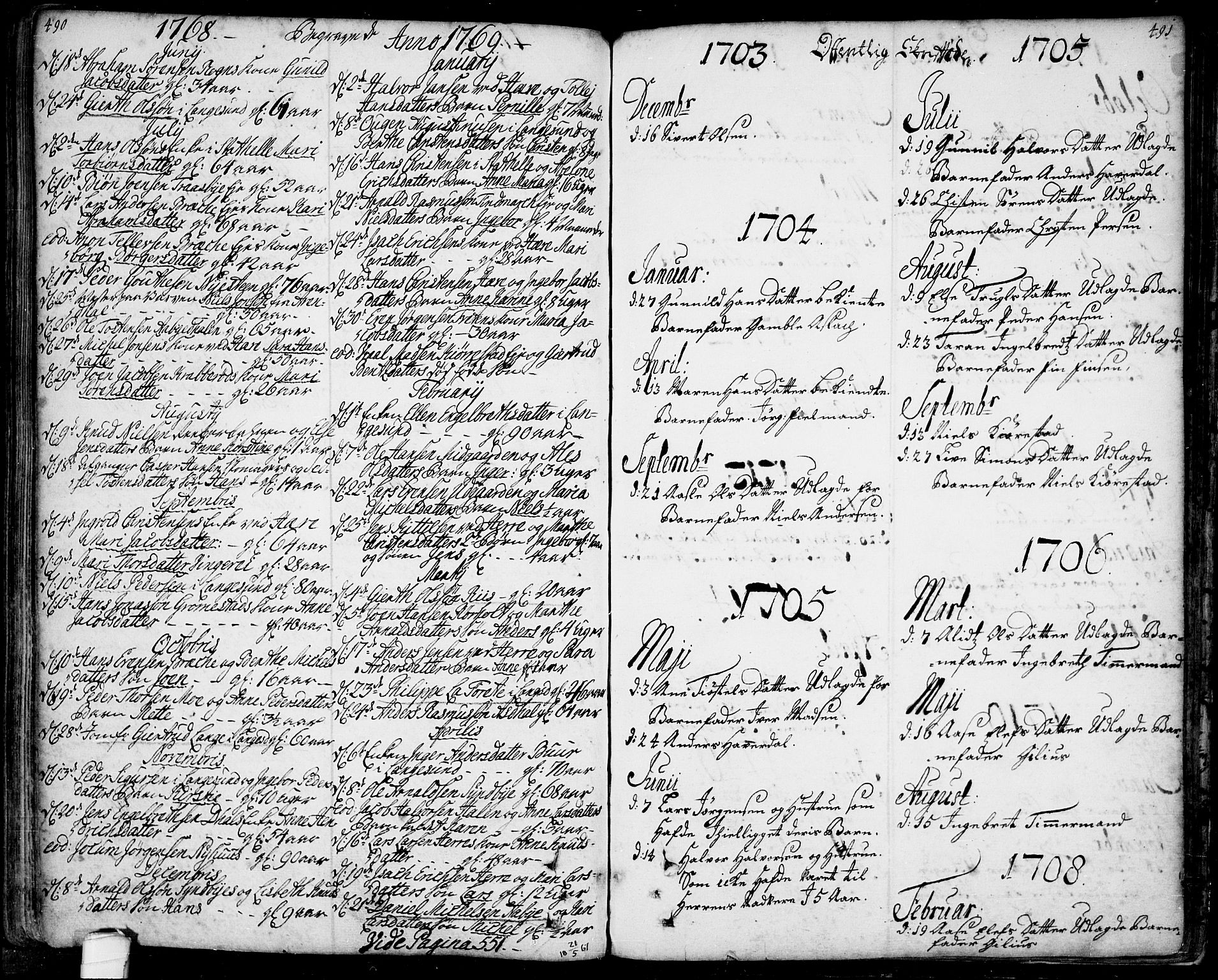 Bamble kirkebøker, SAKO/A-253/F/Fa/L0001: Parish register (official) no. I 1, 1702-1774, p. 490-491