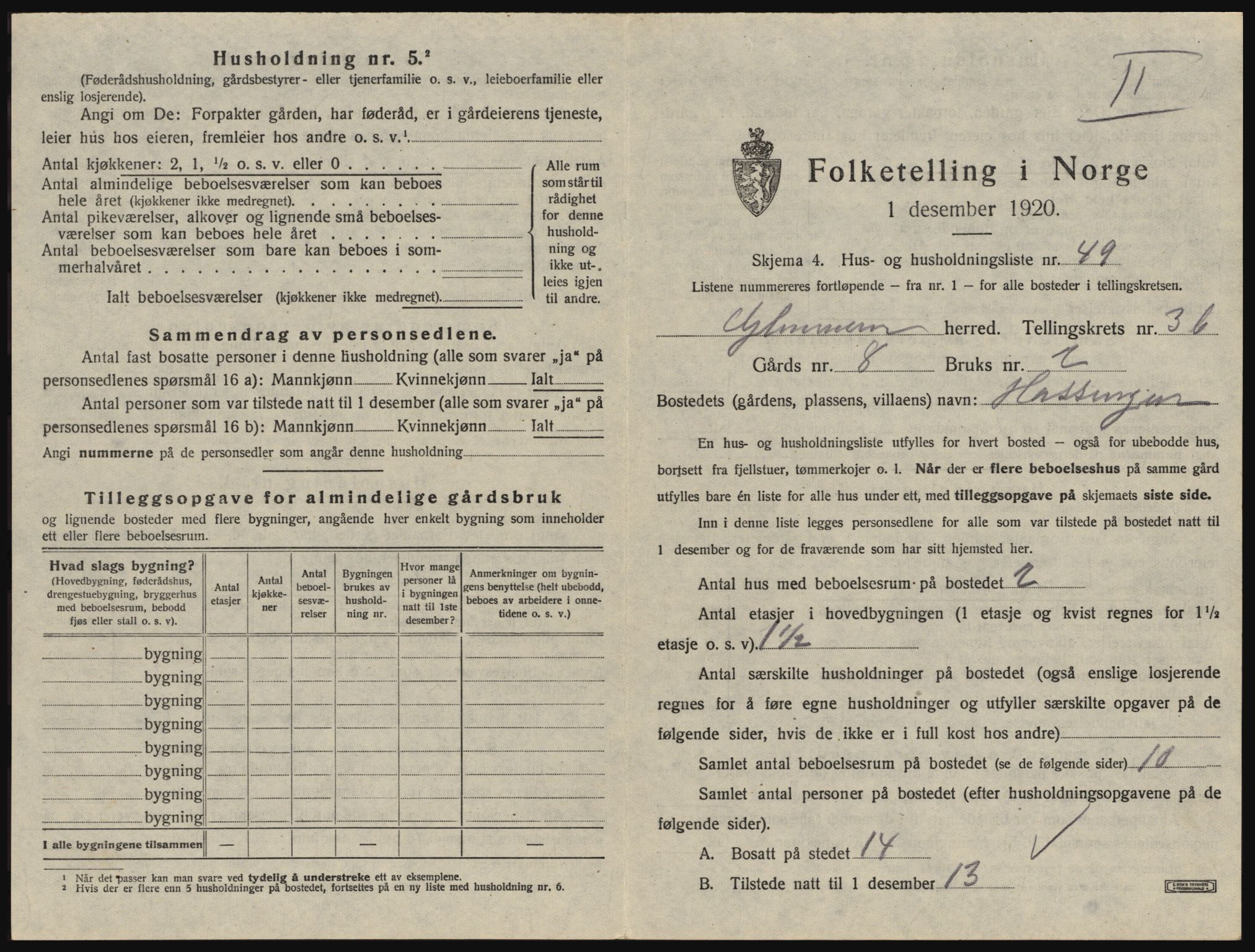 SAO, 1920 census for Glemmen, 1920, p. 1127