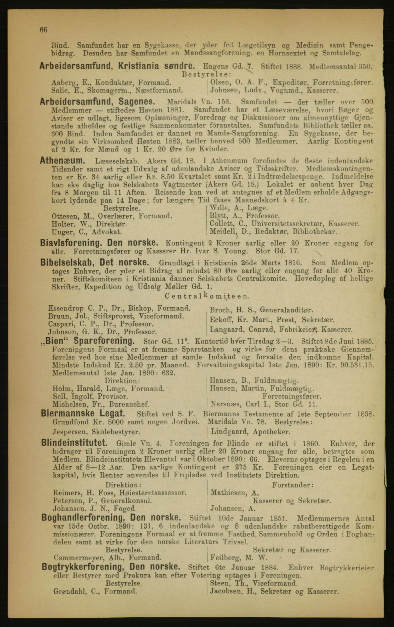 Kristiania/Oslo adressebok, PUBL/-, 1891, p. 66