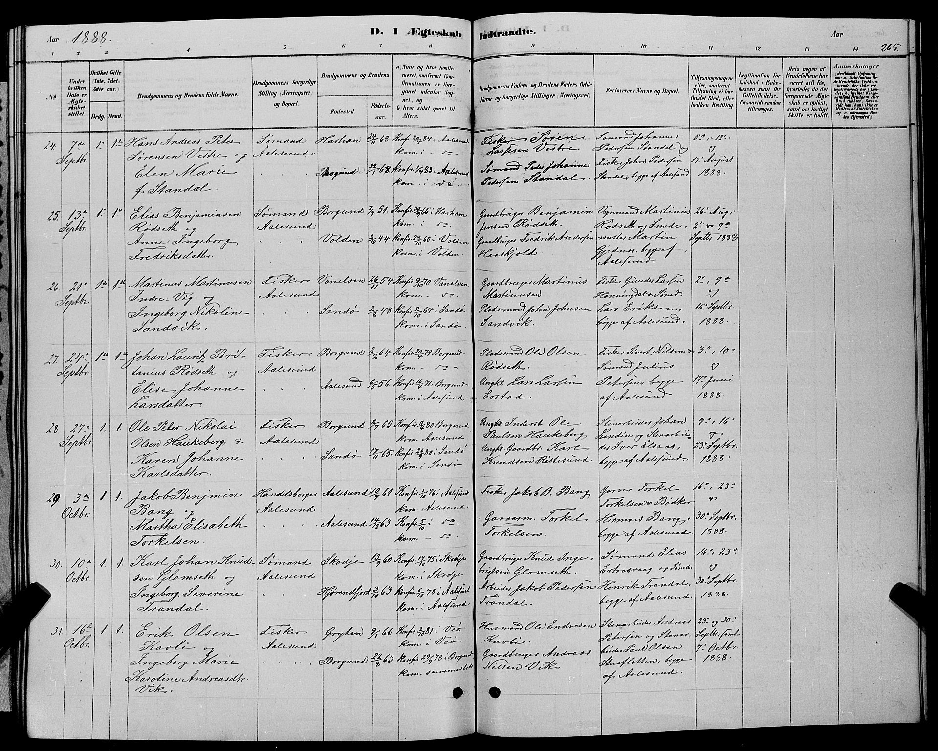 Ministerialprotokoller, klokkerbøker og fødselsregistre - Møre og Romsdal, AV/SAT-A-1454/529/L0466: Parish register (copy) no. 529C03, 1878-1888, p. 265