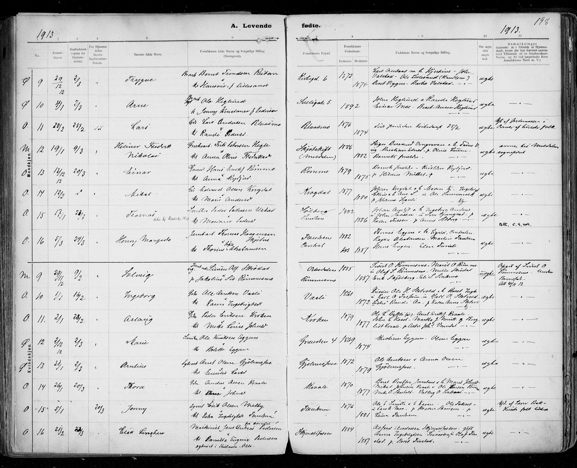 Ministerialprotokoller, klokkerbøker og fødselsregistre - Sør-Trøndelag, SAT/A-1456/668/L0811: Parish register (official) no. 668A11, 1894-1913, p. 198