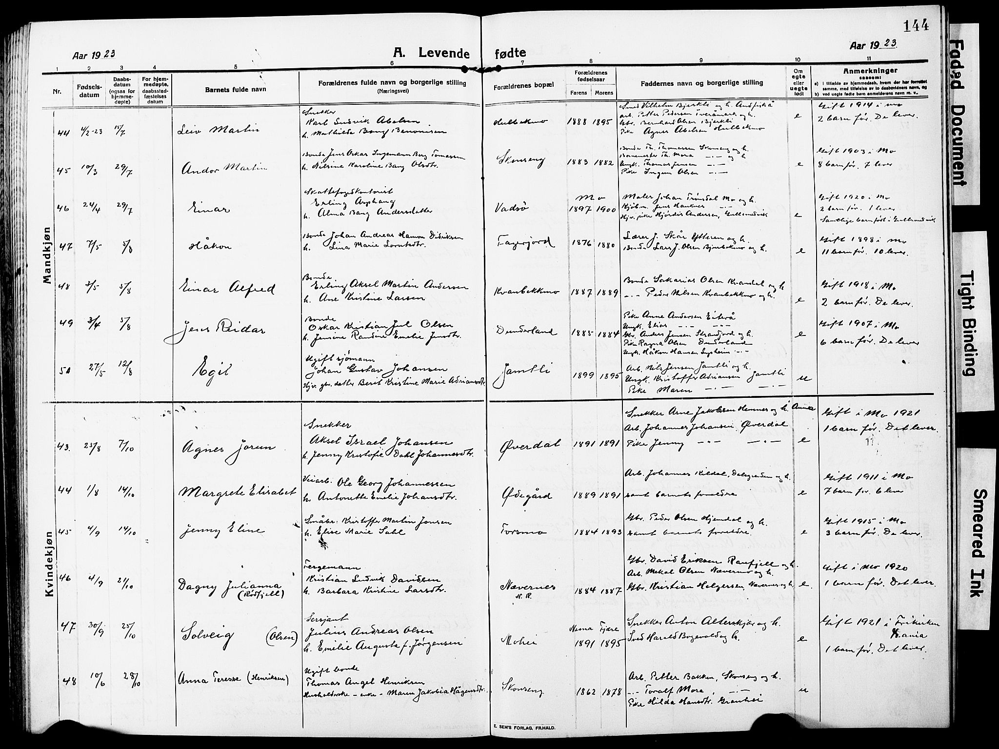 Ministerialprotokoller, klokkerbøker og fødselsregistre - Nordland, AV/SAT-A-1459/827/L0423: Parish register (copy) no. 827C12, 1912-1930, p. 144