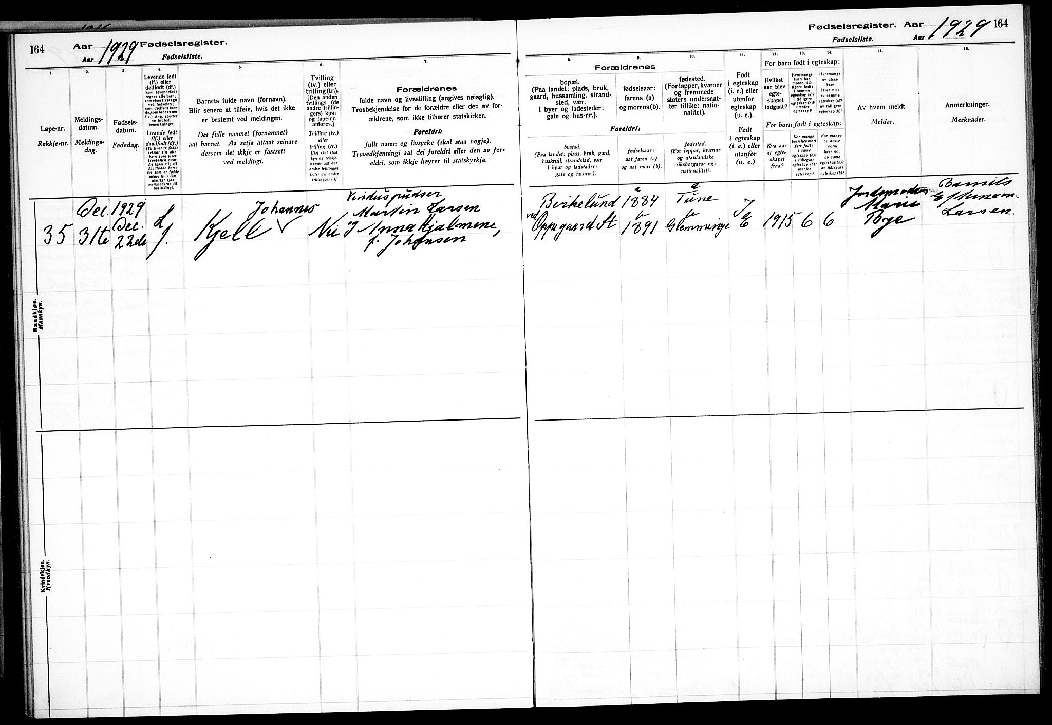 Nesodden prestekontor Kirkebøker, SAO/A-10013/J/Jb/L0001: Birth register no. II 1, 1916-1933, p. 164
