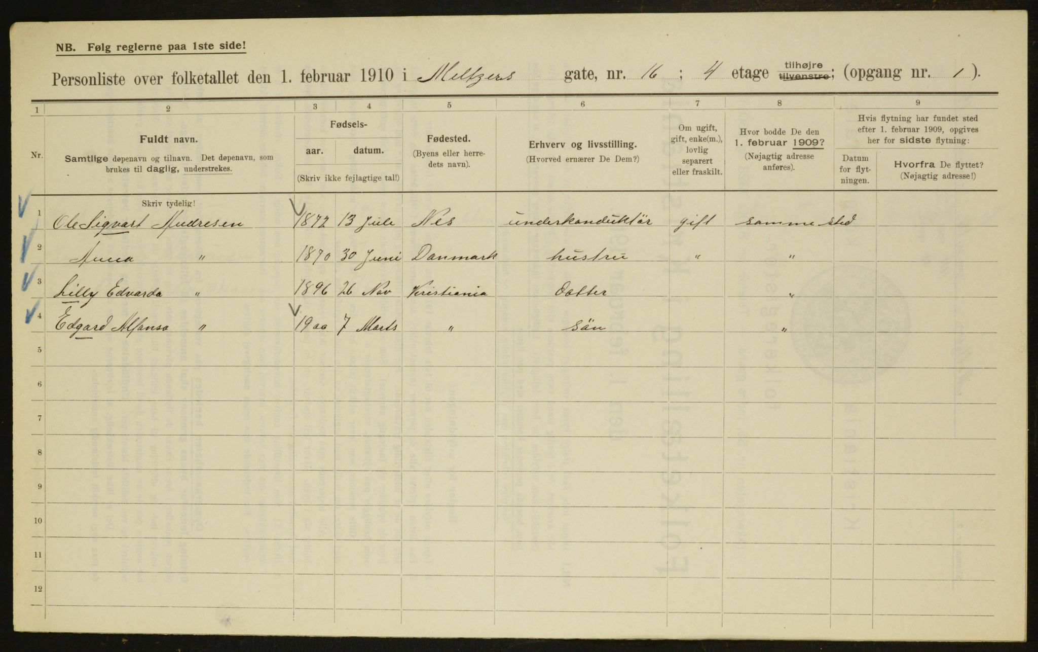 OBA, Municipal Census 1910 for Kristiania, 1910, p. 63206