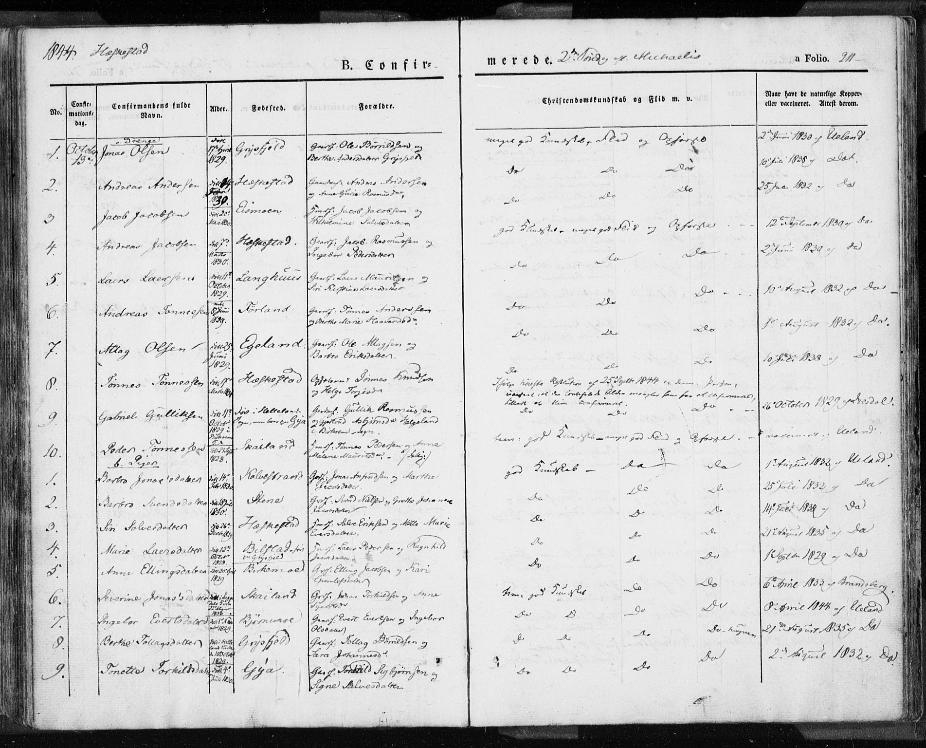 Lund sokneprestkontor, SAST/A-101809/S06/L0007: Parish register (official) no. A 7.1, 1833-1854, p. 211
