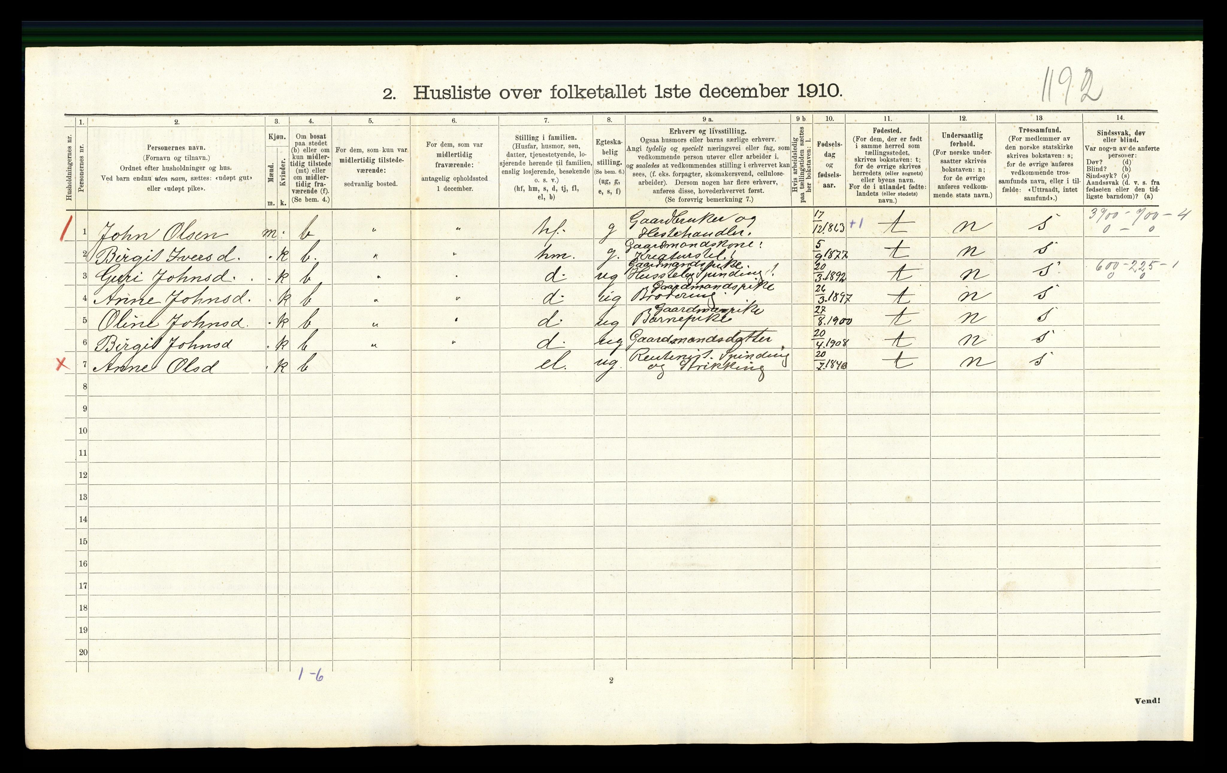 RA, 1910 census for Hemsedal, 1910, p. 471