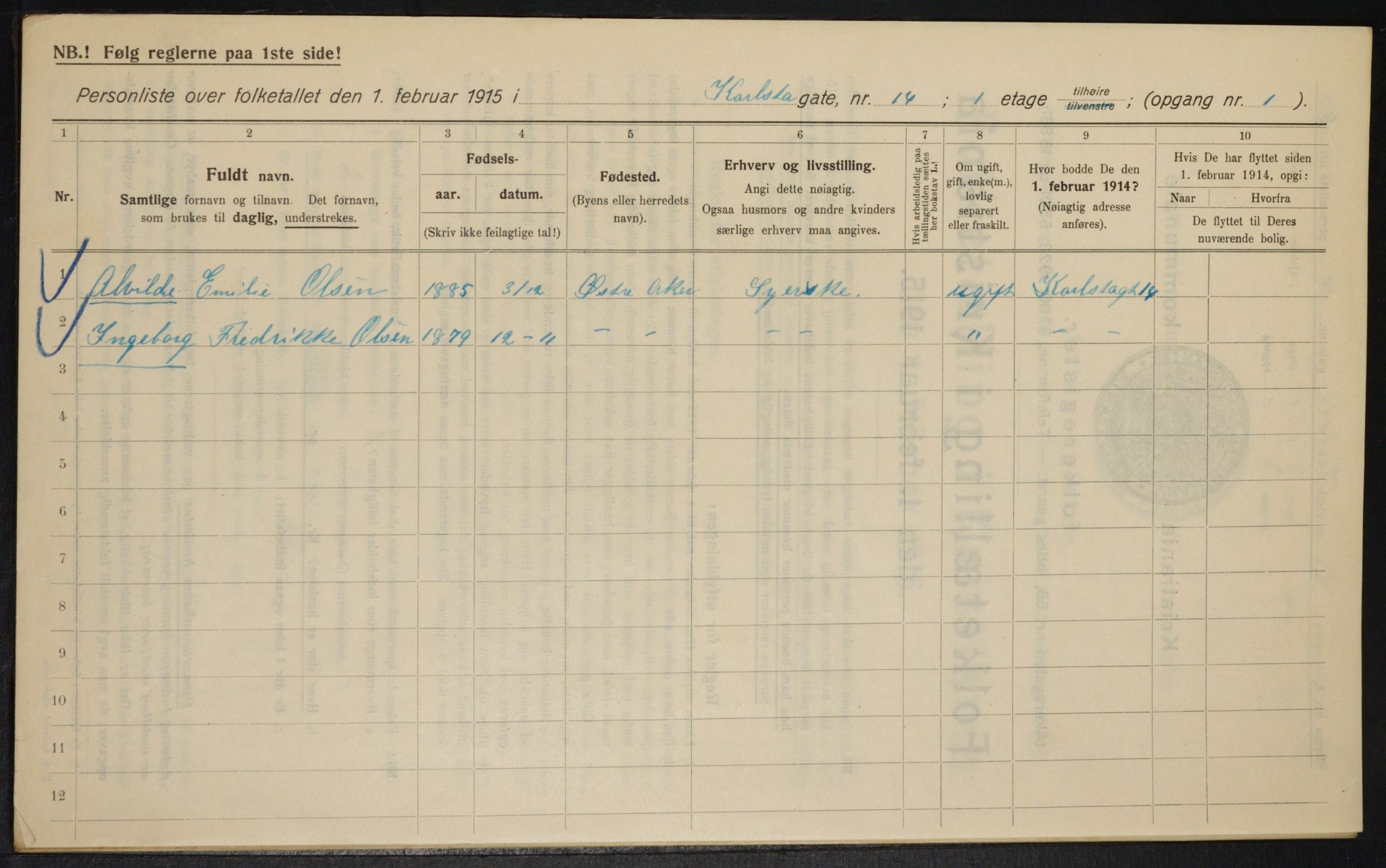 OBA, Municipal Census 1915 for Kristiania, 1915, p. 48690