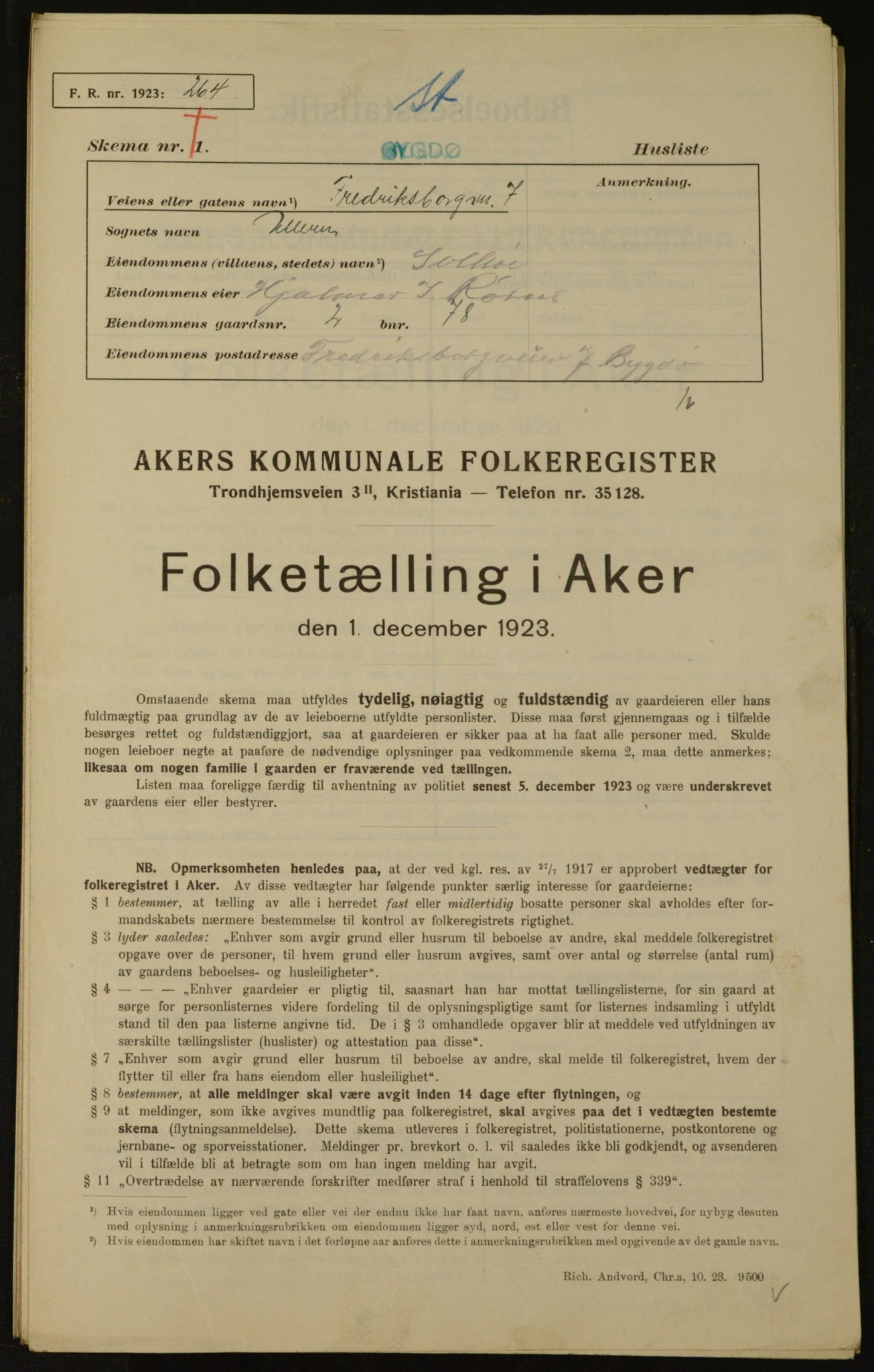 , Municipal Census 1923 for Aker, 1923, p. 1736