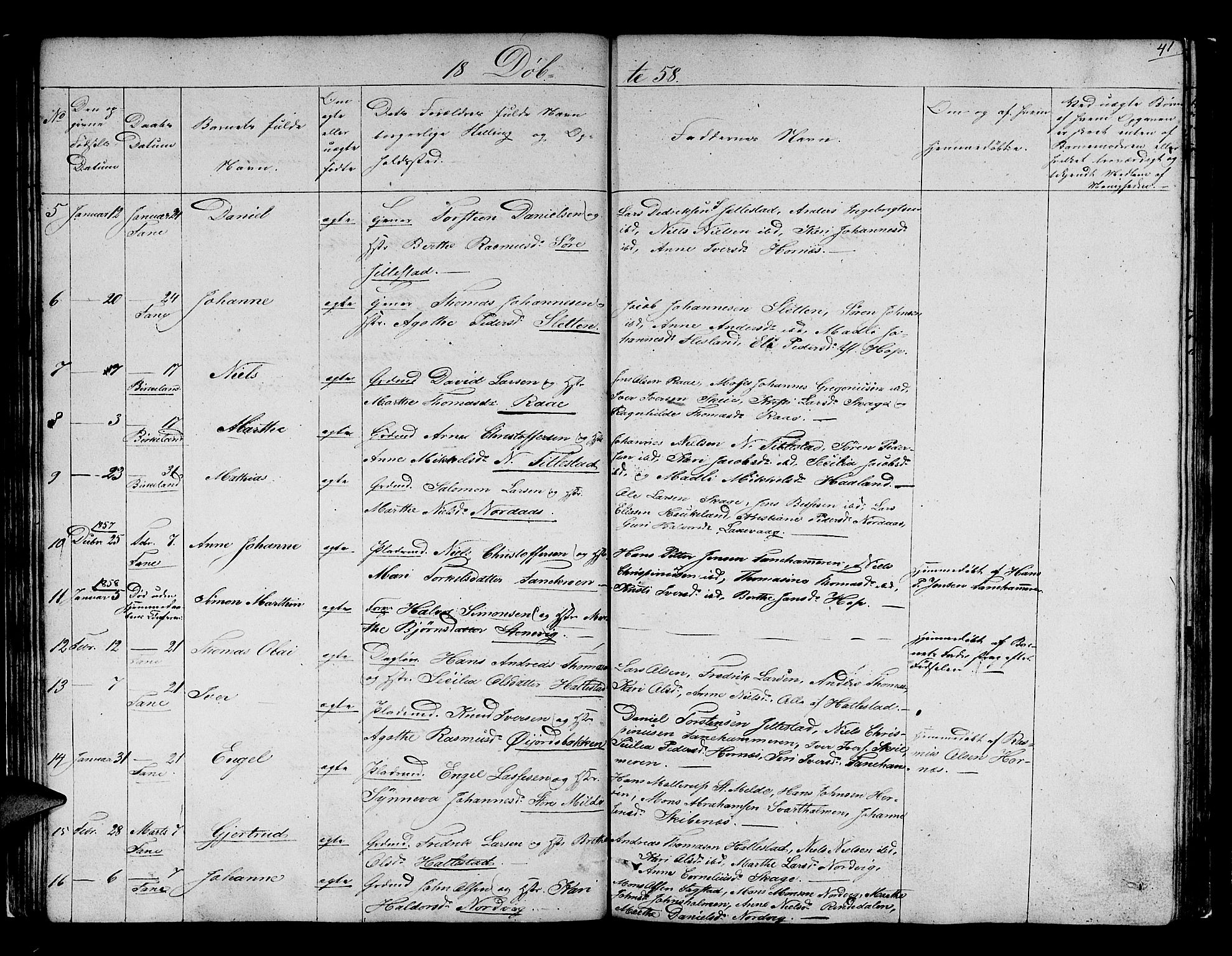 Fana Sokneprestembete, SAB/A-75101/H/Hab/Habb/L0002: Parish register (copy) no. B 2, 1851-1860, p. 41