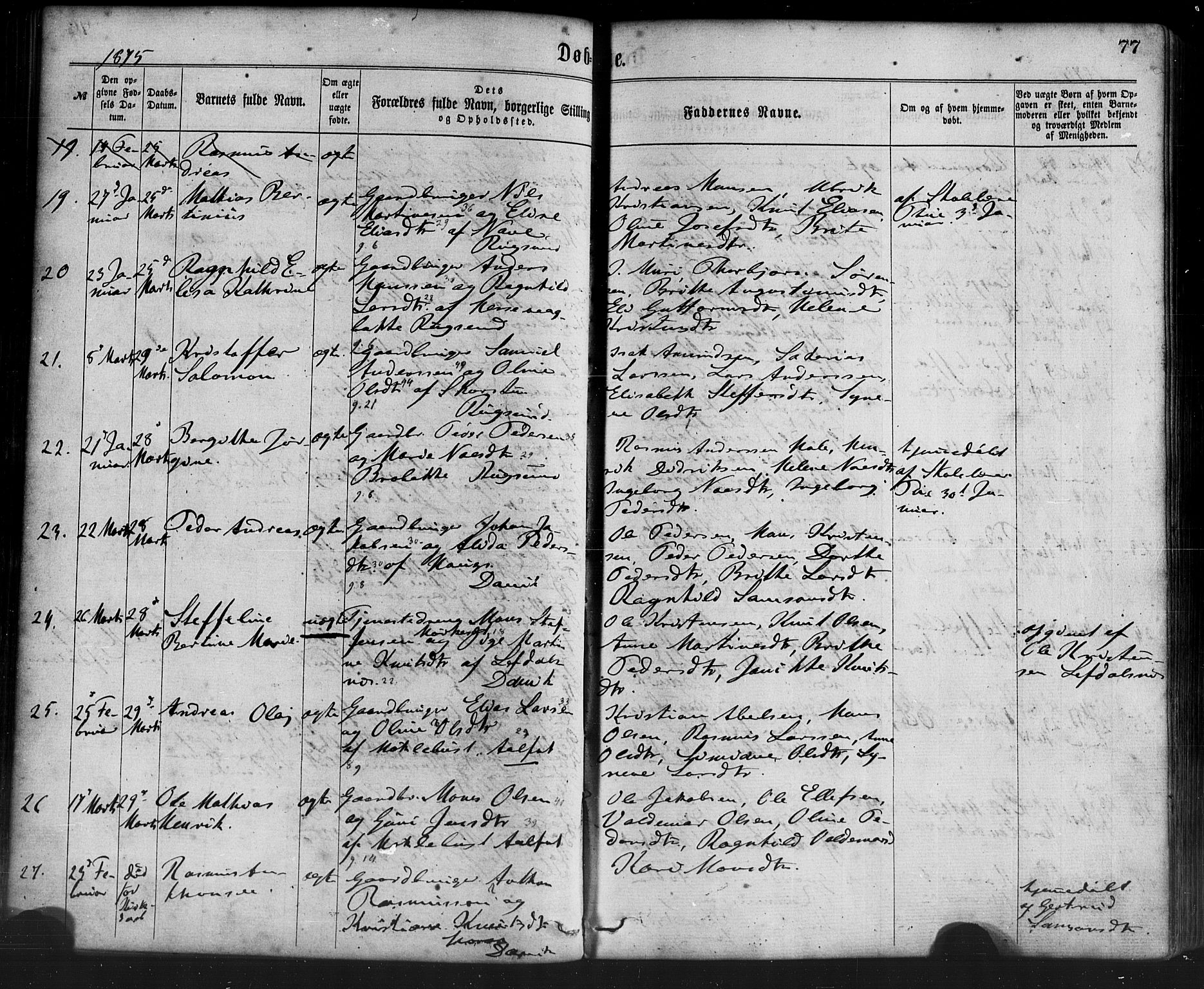 Davik sokneprestembete, SAB/A-79701/H/Haa/Haaa/L0006: Parish register (official) no. A 6, 1867-1881, p. 77