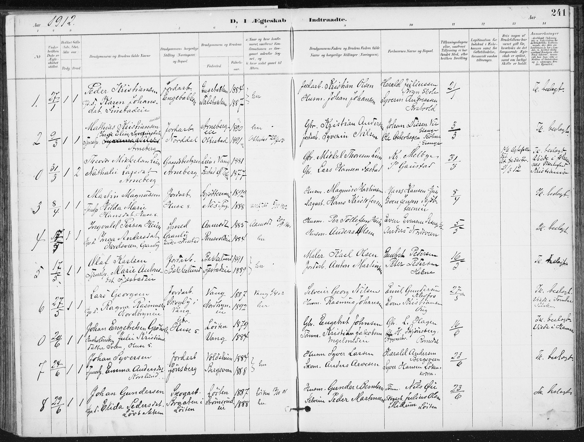 Romedal prestekontor, SAH/PREST-004/K/L0011: Parish register (official) no. 11, 1896-1912, p. 241
