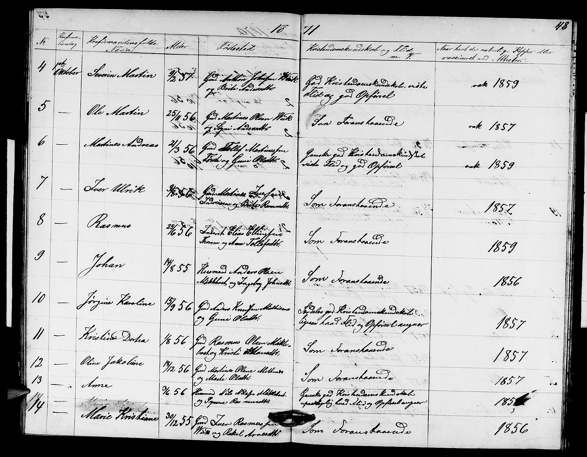 Davik sokneprestembete, AV/SAB-A-79701/H/Hab/Habd/L0001: Parish register (copy) no. D 1, 1866-1891, p. 48