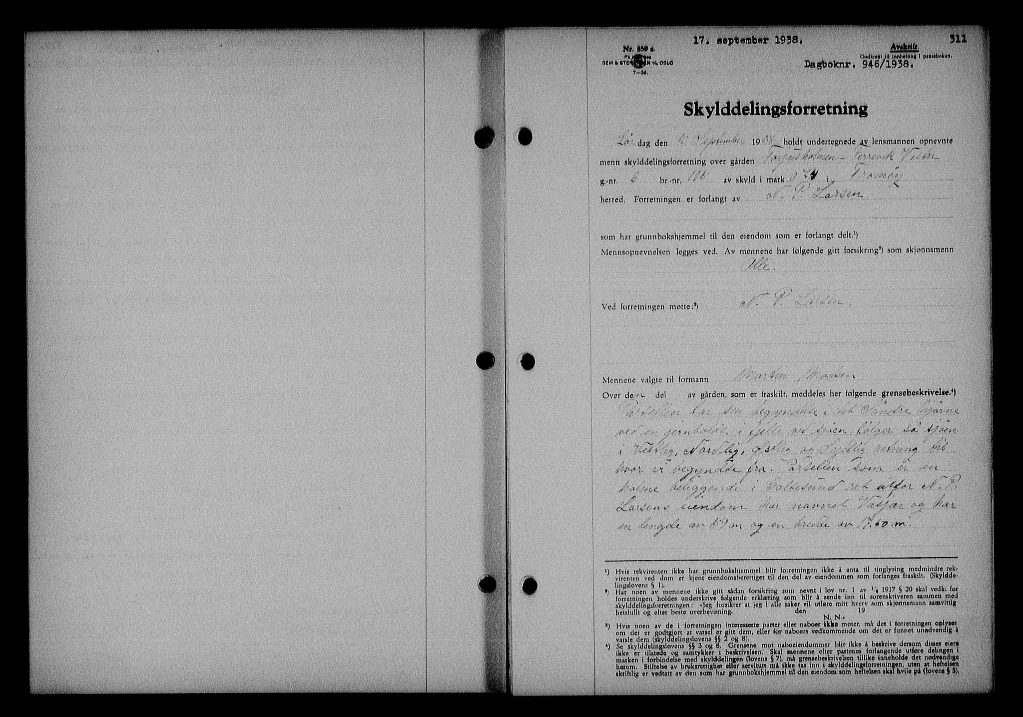 Nedenes sorenskriveri, SAK/1221-0006/G/Gb/Gba/L0045: Mortgage book no. 41, 1938-1938, Diary no: : 946/1938