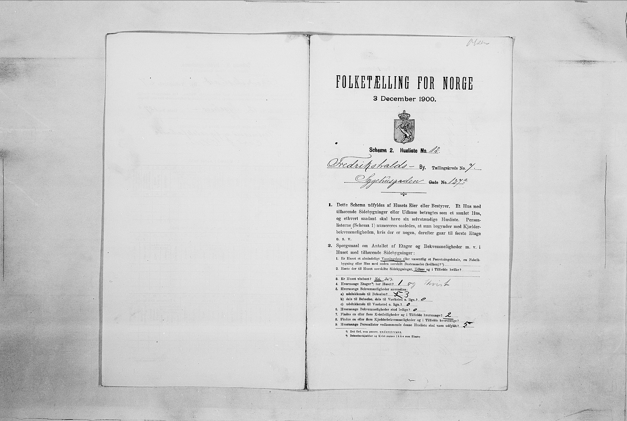 SAO, 1900 census for Fredrikshald, 1900