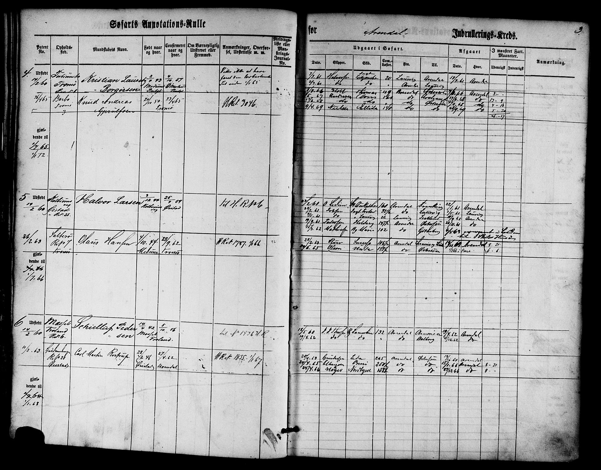 Arendal mønstringskrets, SAK/2031-0012/F/Fa/L0001: Annotasjonsrulle nr 1-794 med register, E-1, 1860-1865, p. 31