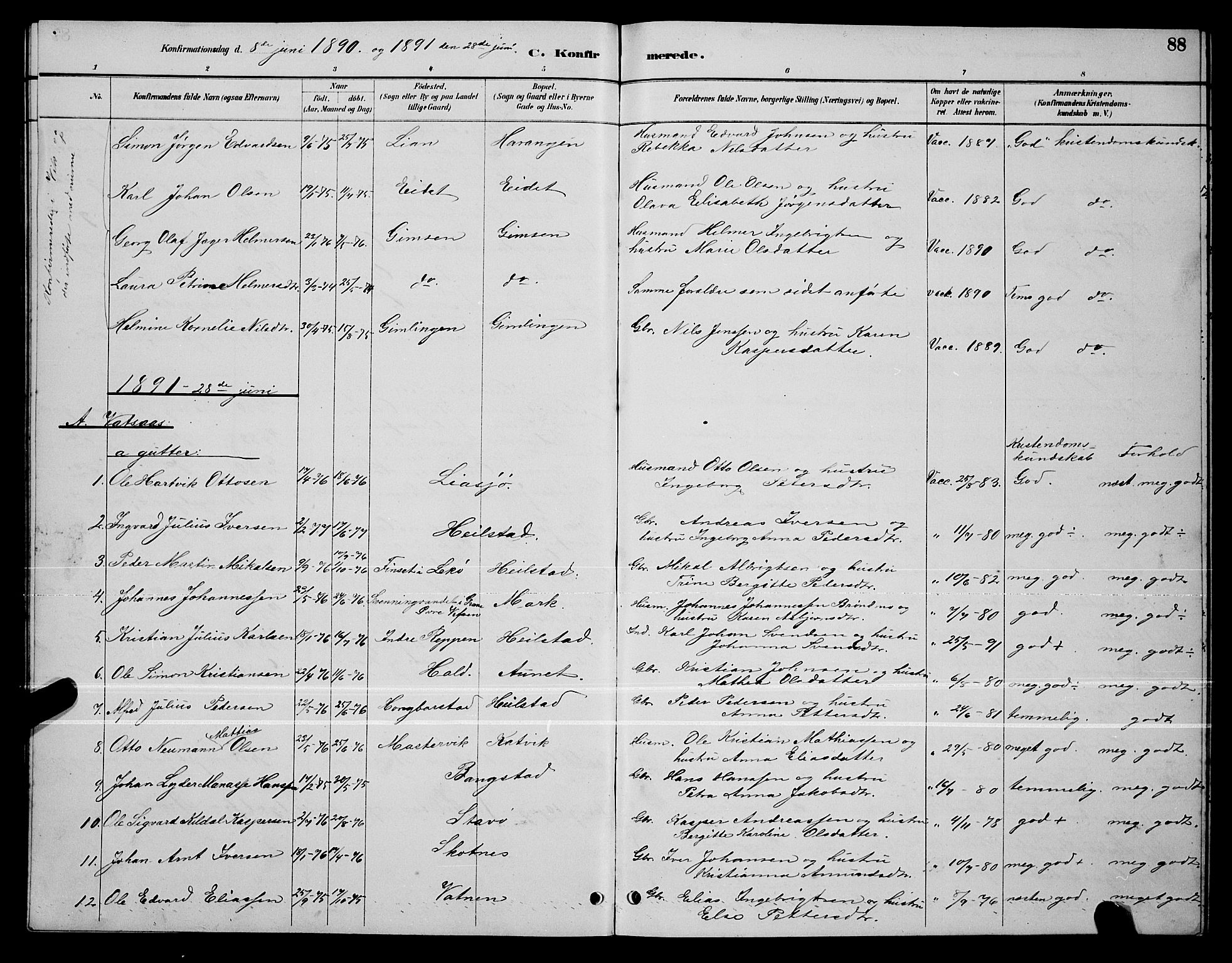 Ministerialprotokoller, klokkerbøker og fødselsregistre - Nordland, SAT/A-1459/810/L0160: Parish register (copy) no. 810C03, 1884-1896, p. 88