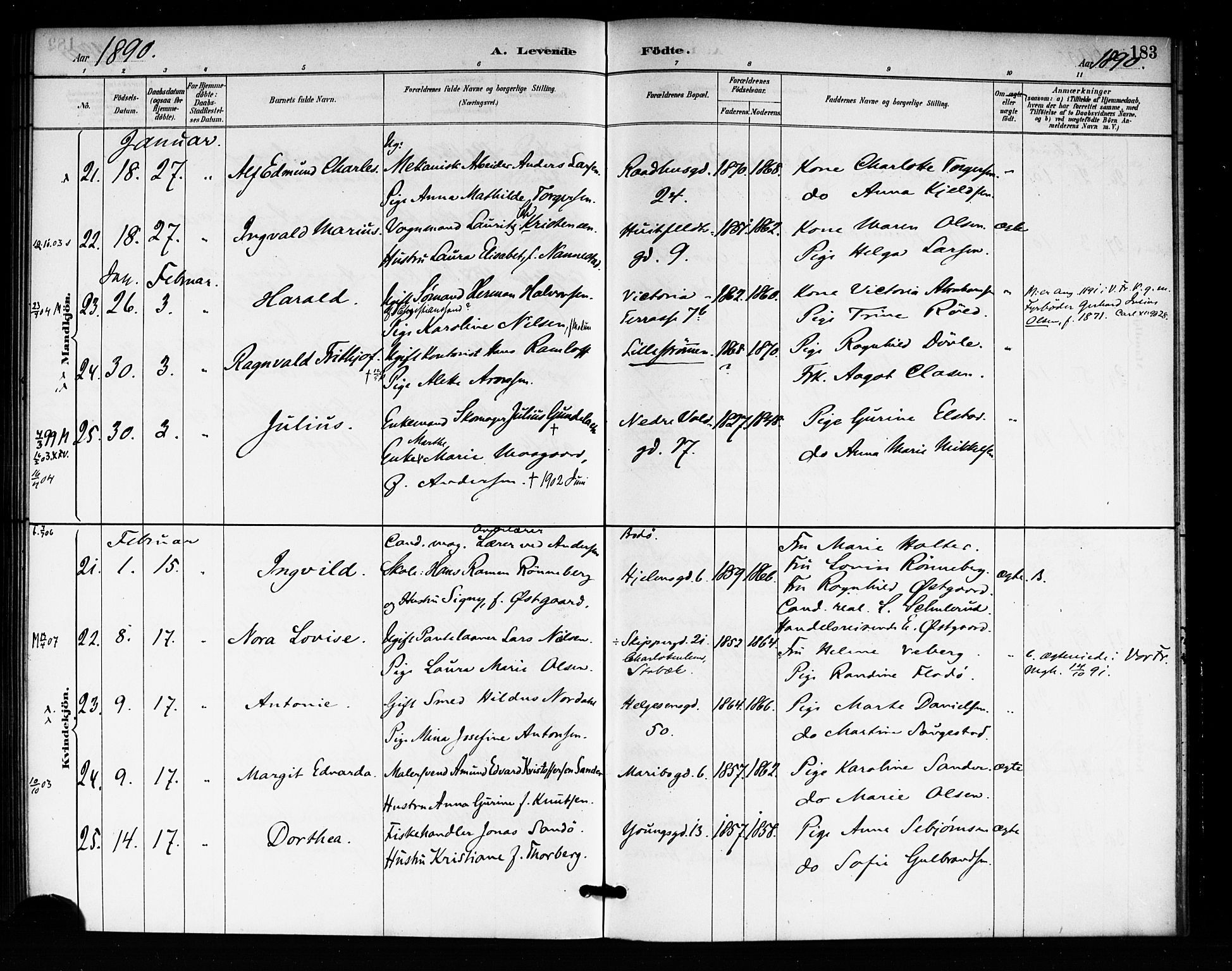 Rikshospitalet prestekontor Kirkebøker, AV/SAO-A-10309b/F/L0007: Parish register (official) no. 7, 1885-1890, p. 183