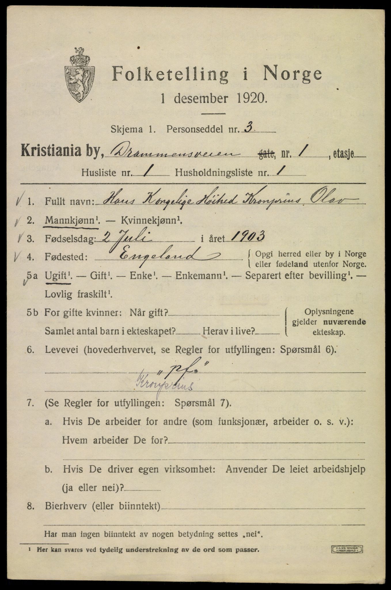 SAO, 1920 census for Kristiania, 1920, p. 200587