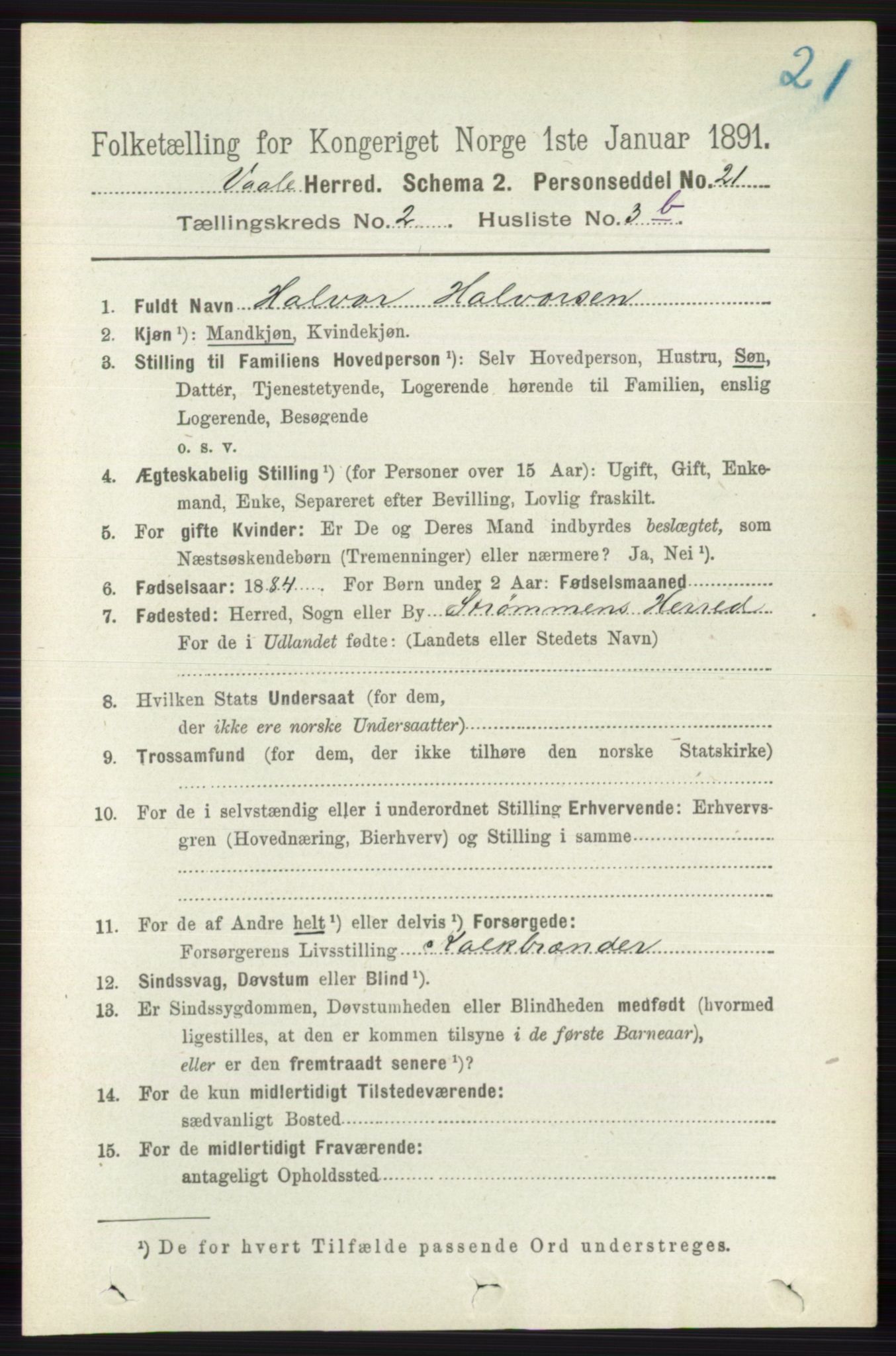 RA, 1891 census for 0716 Våle, 1891, p. 475