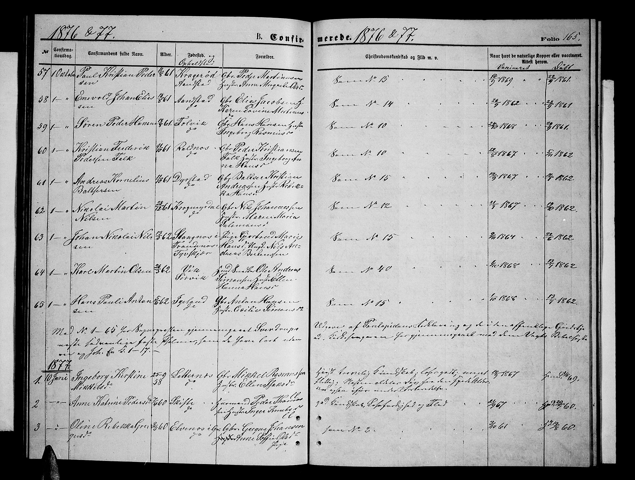 Ibestad sokneprestembete, SATØ/S-0077/H/Ha/Hab/L0006klokker: Parish register (copy) no. 6, 1871-1879, p. 165