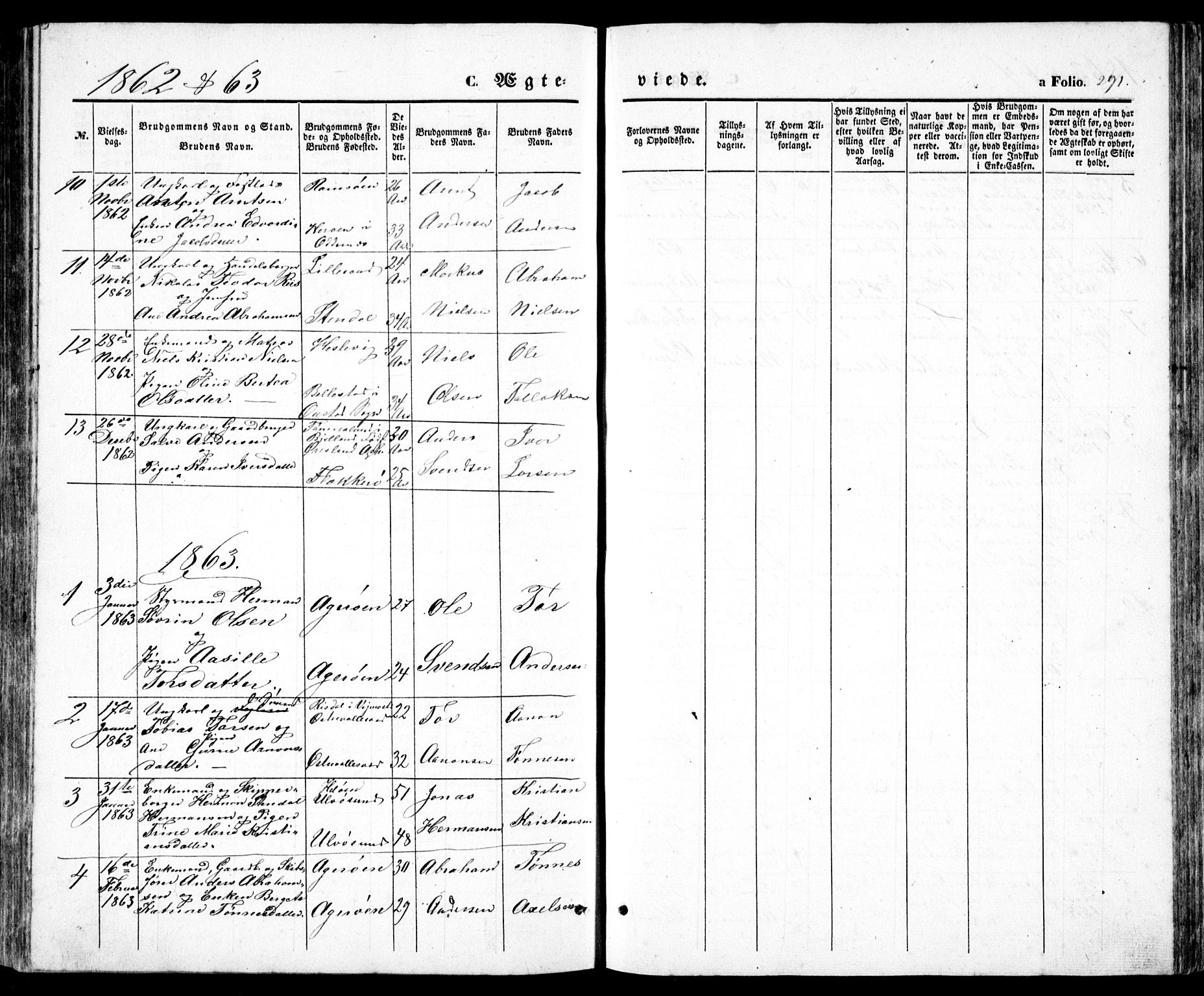 Høvåg sokneprestkontor, SAK/1111-0025/F/Fb/L0002: Parish register (copy) no. B 2, 1847-1869, p. 291