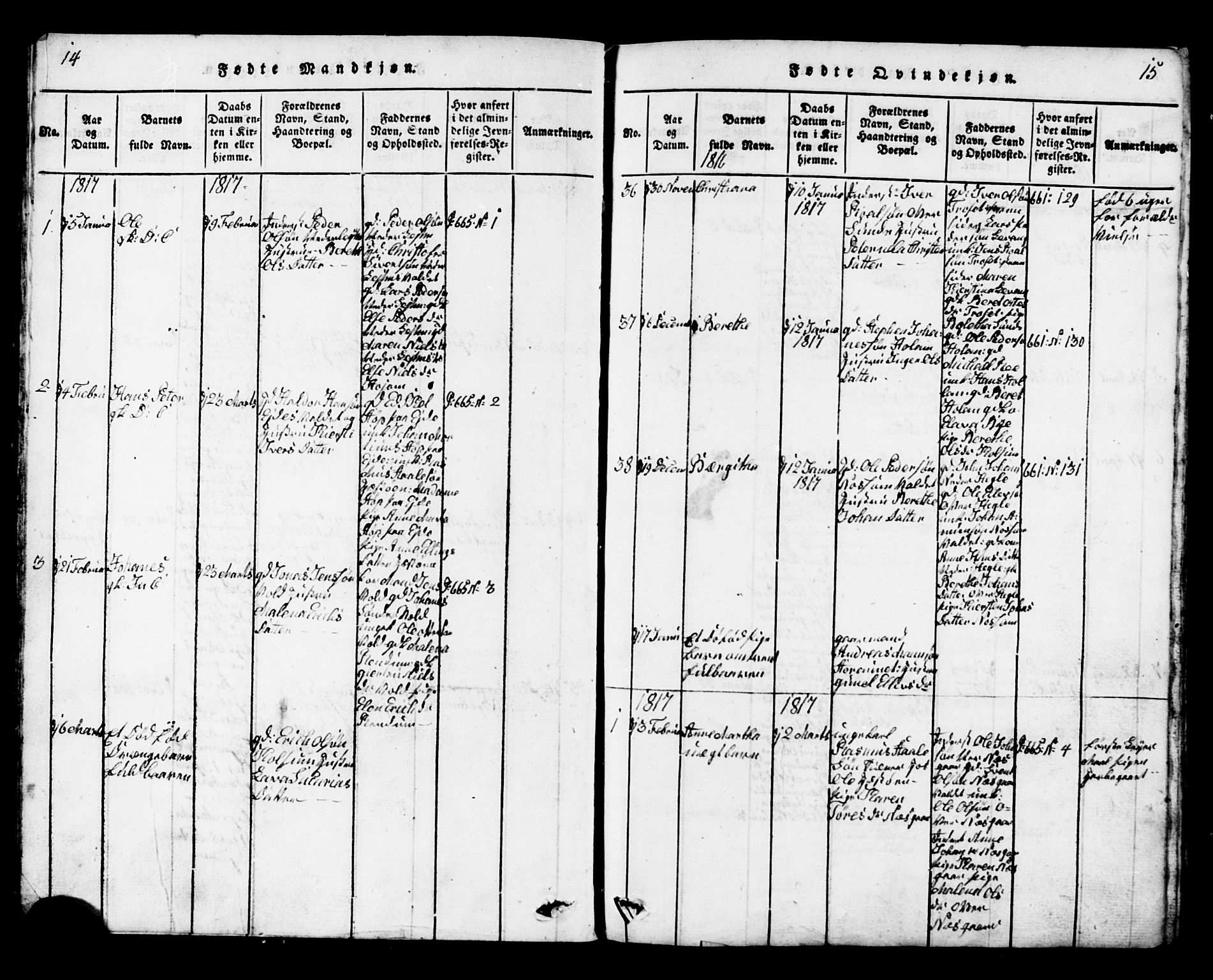 Ministerialprotokoller, klokkerbøker og fødselsregistre - Nord-Trøndelag, SAT/A-1458/717/L0169: Parish register (copy) no. 717C01, 1816-1834, p. 14-15