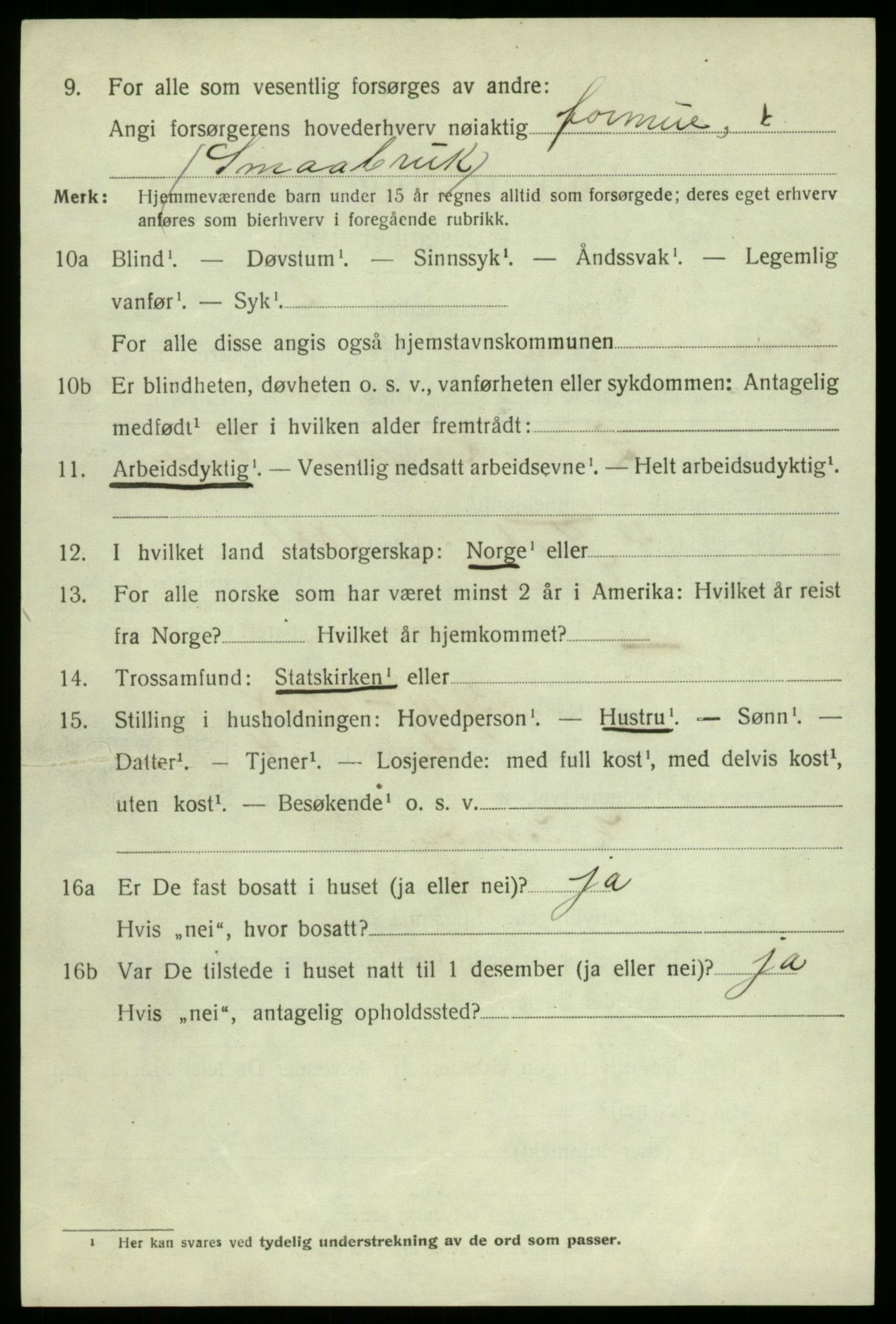 SAB, 1920 census for Kvam, 1920, p. 5166