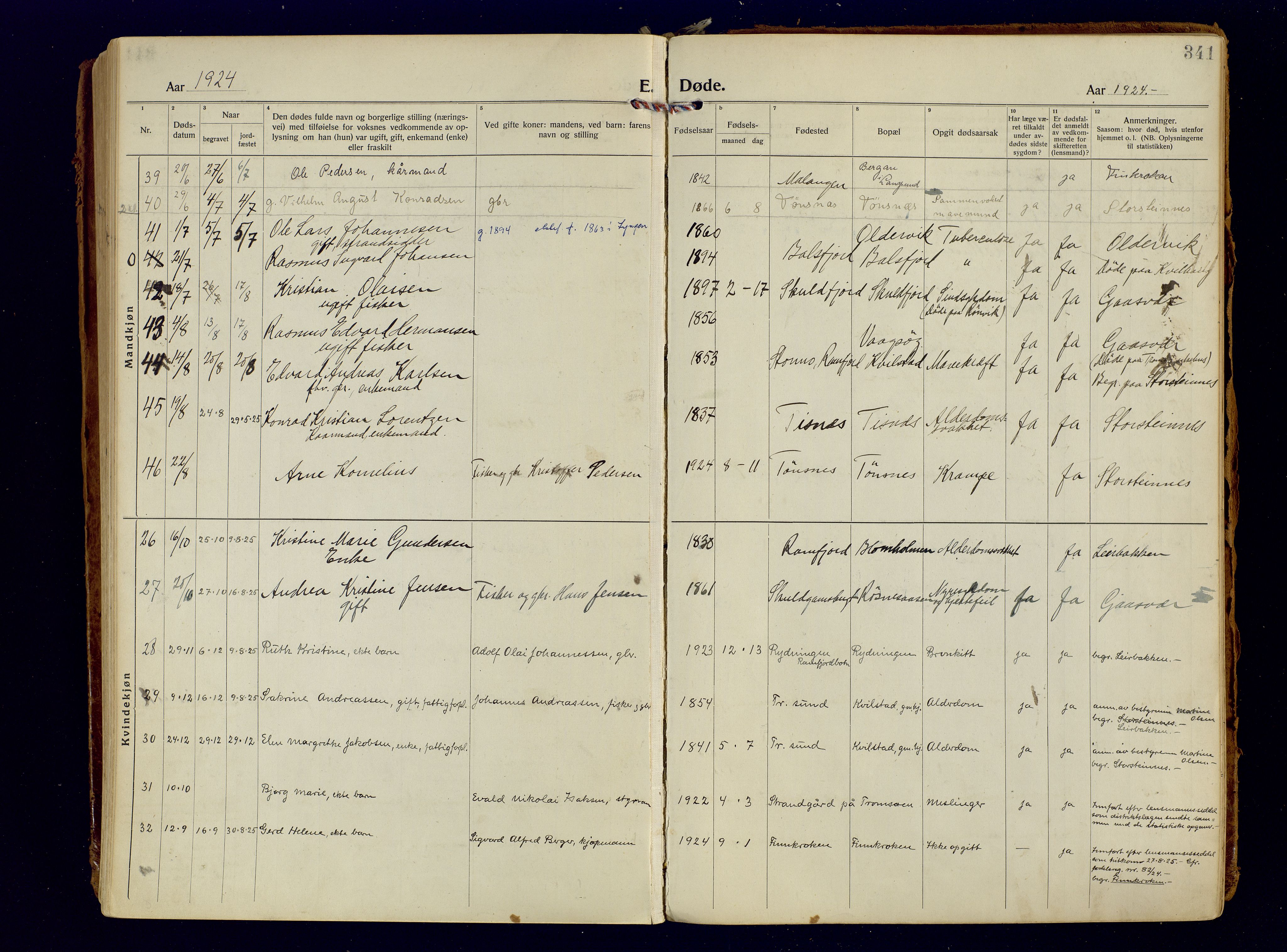 Tromsøysund sokneprestkontor, AV/SATØ-S-1304/G/Ga/L0009kirke: Parish register (official) no. 9, 1922-1934, p. 341