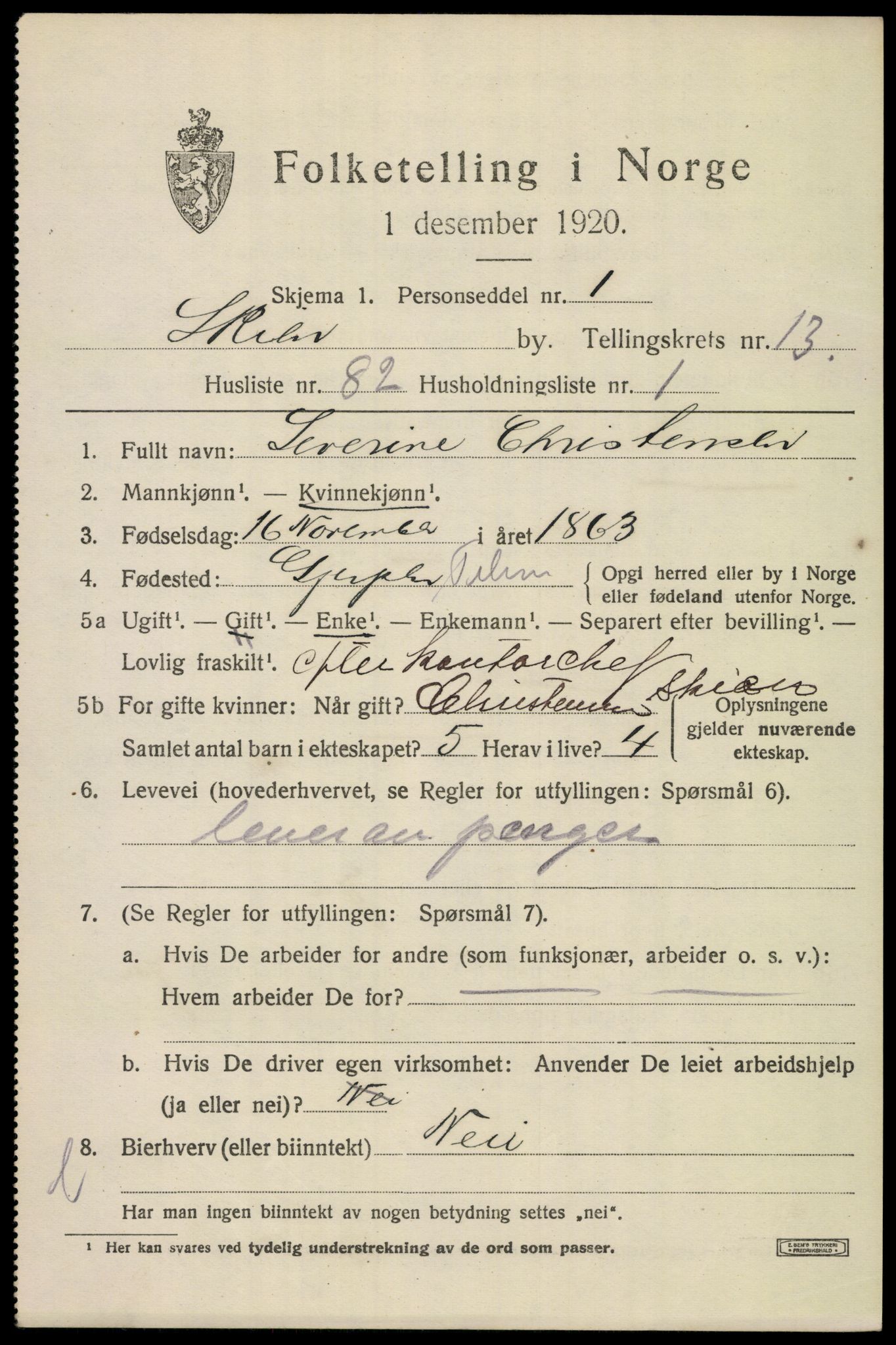 SAKO, 1920 census for Skien, 1920, p. 40992