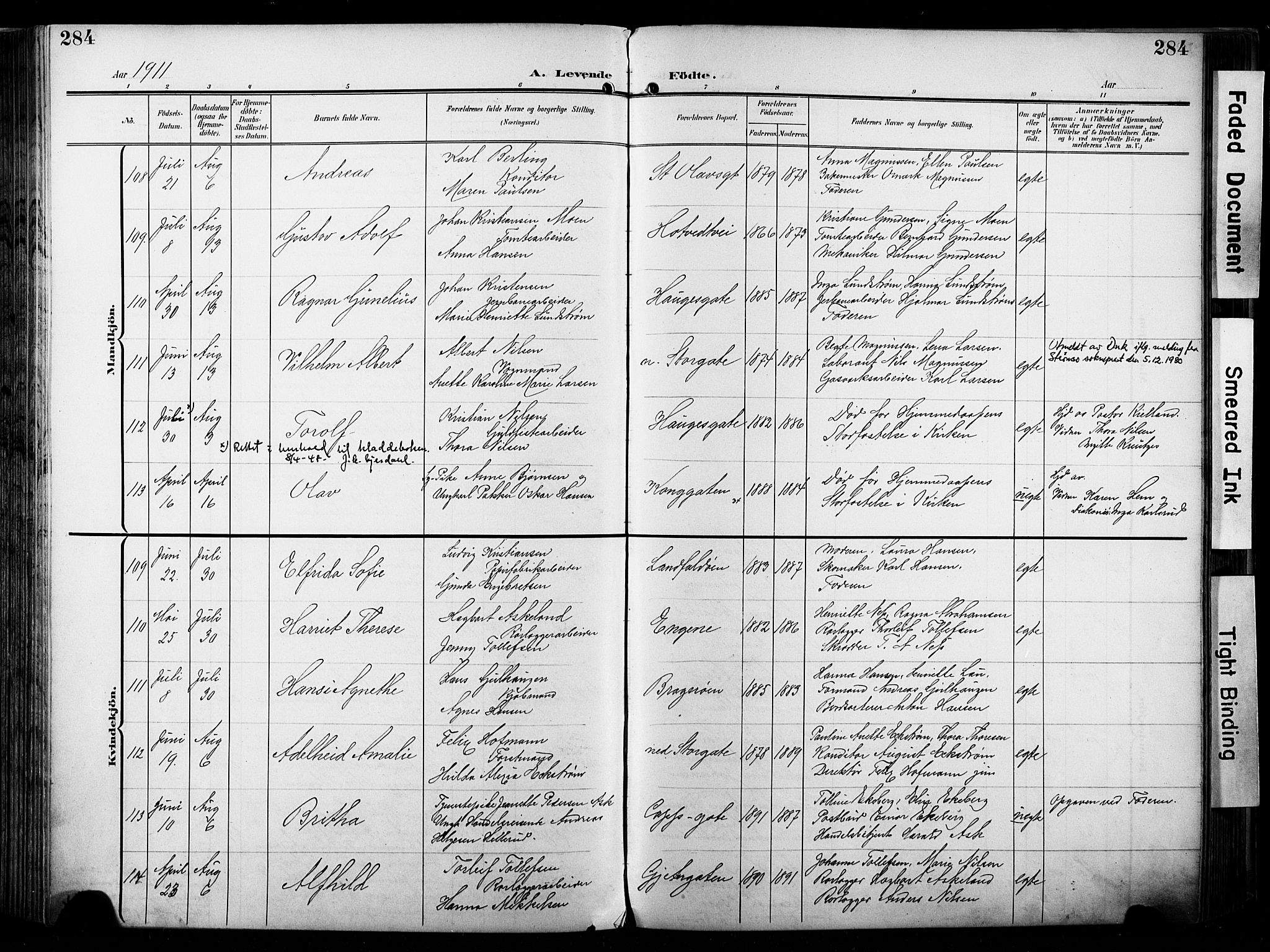 Bragernes kirkebøker, AV/SAKO-A-6/F/Fb/L0009: Parish register (official) no. II 9, 1902-1911, p. 284