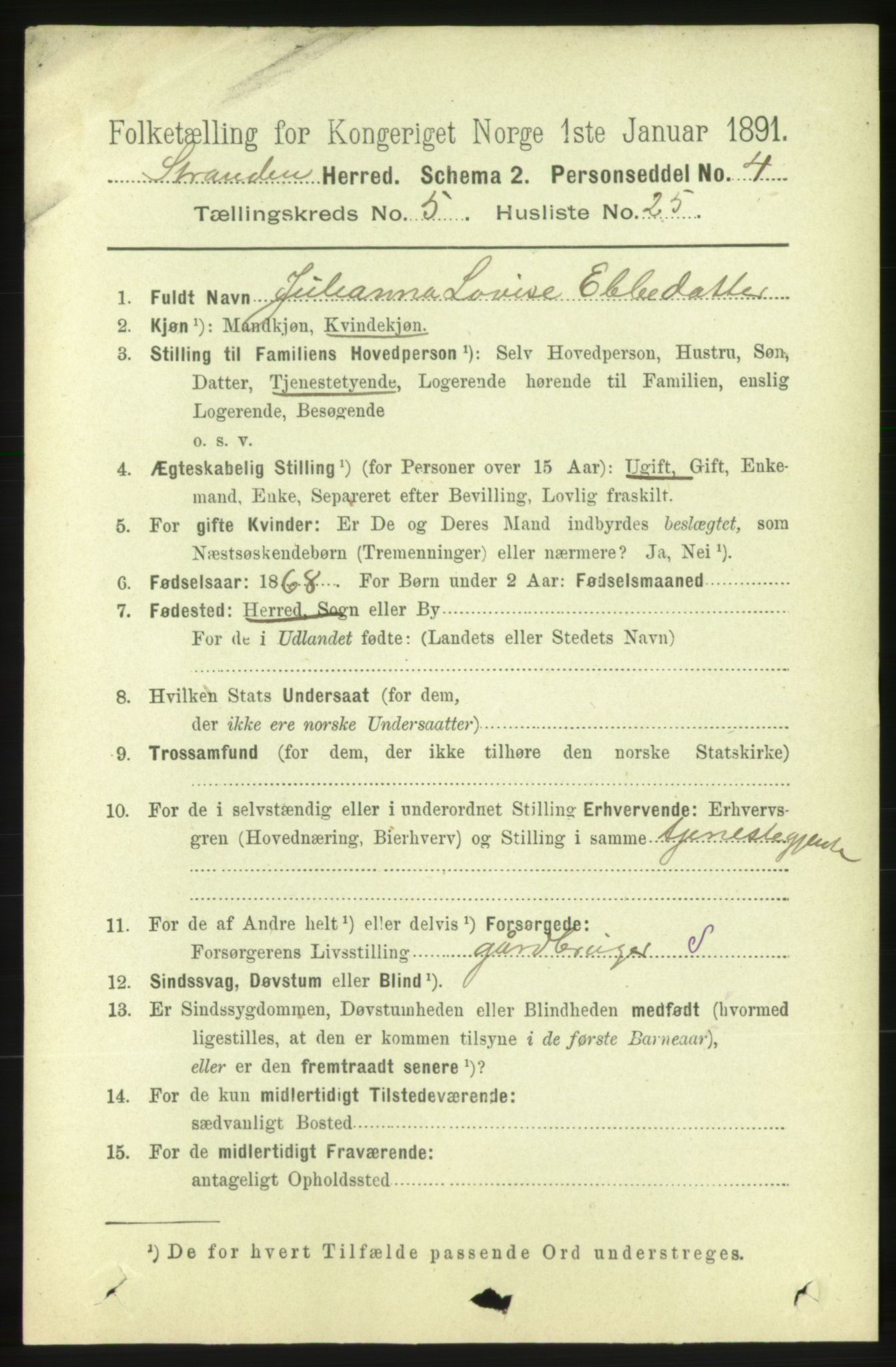 RA, 1891 census for 1525 Stranda, 1891, p. 1137