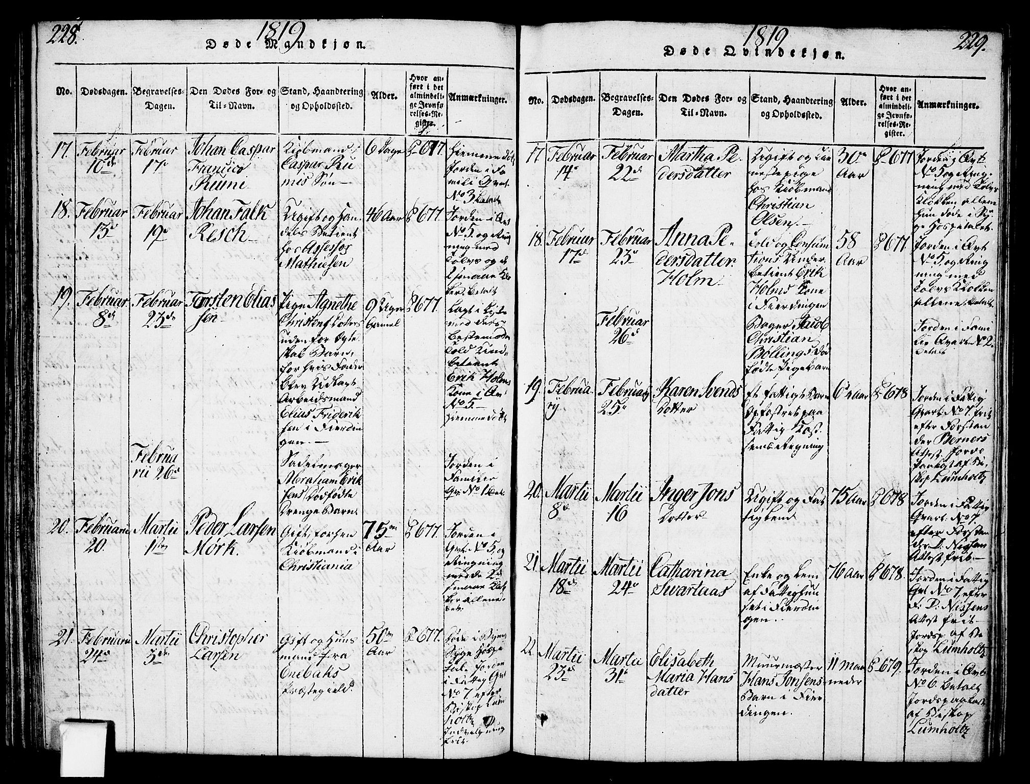 Oslo domkirke Kirkebøker, SAO/A-10752/F/Fa/L0007: Parish register (official) no. 7, 1817-1824, p. 228-229