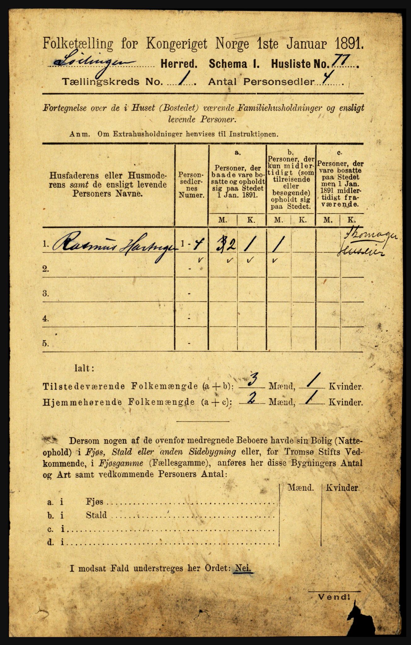 RA, 1891 census for 1851 Lødingen, 1891, p. 97