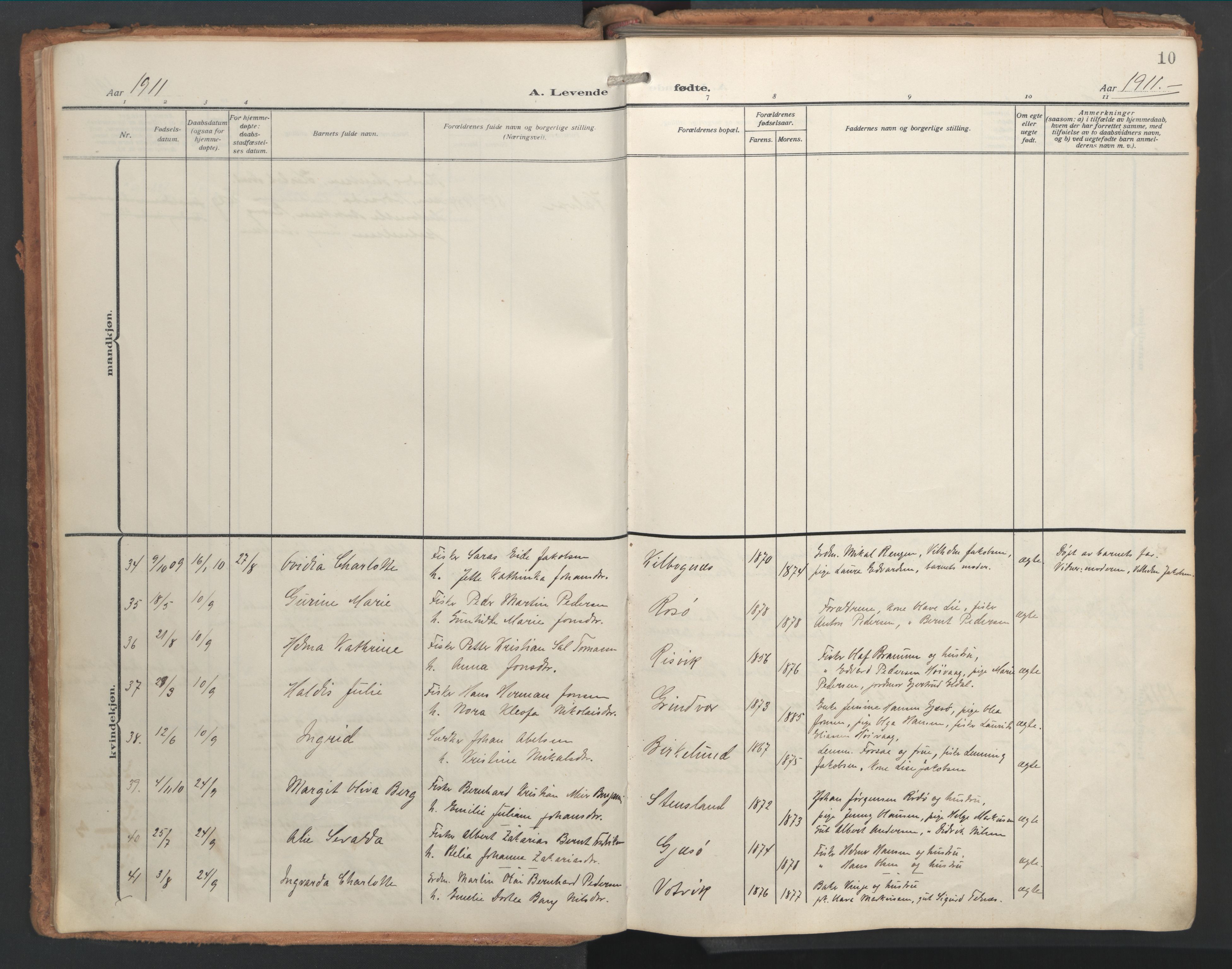 Ministerialprotokoller, klokkerbøker og fødselsregistre - Nordland, AV/SAT-A-1459/841/L0614: Parish register (official) no. 841A17, 1911-1925, p. 10