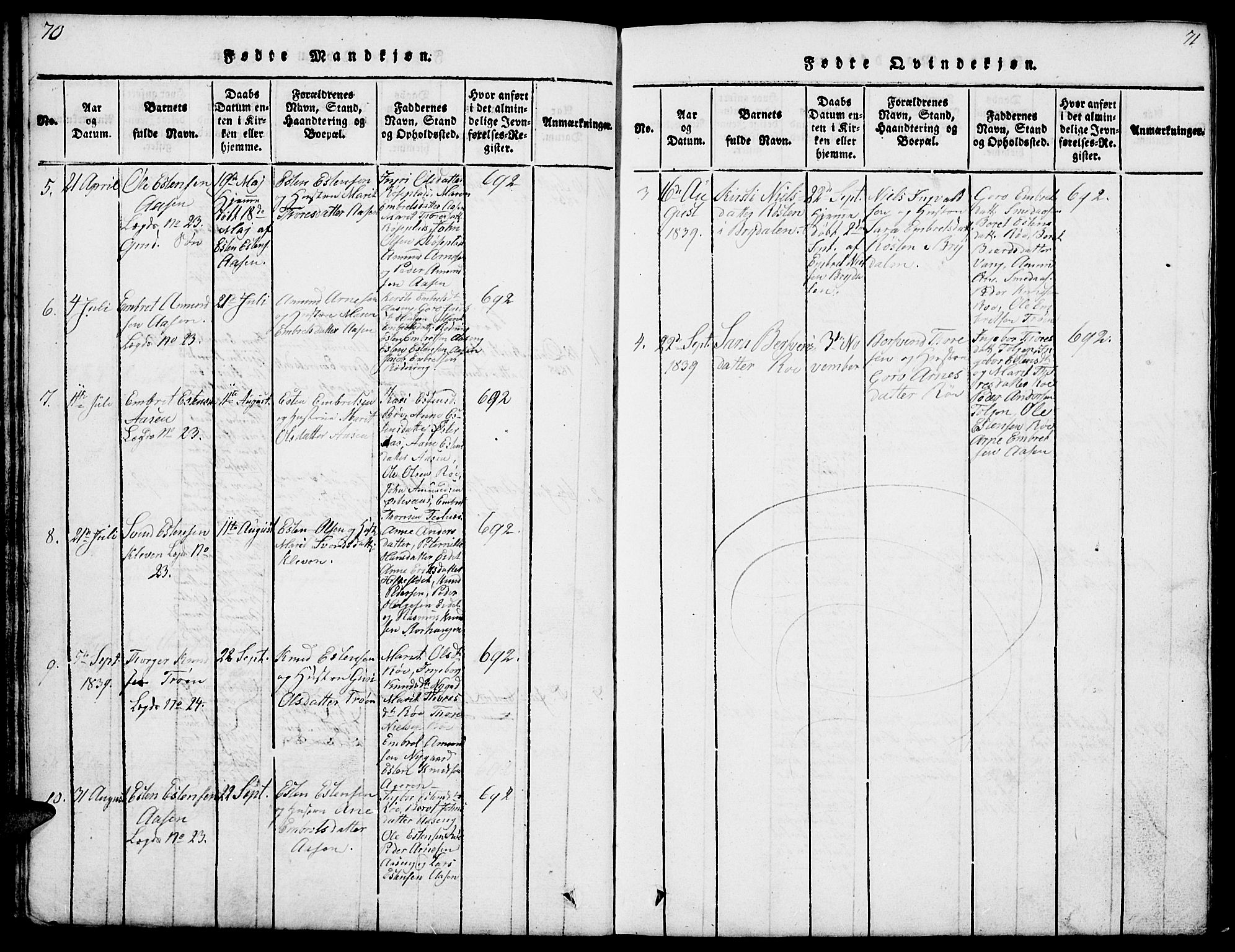 Tolga prestekontor, SAH/PREST-062/L/L0003: Parish register (copy) no. 3, 1815-1862, p. 70-71