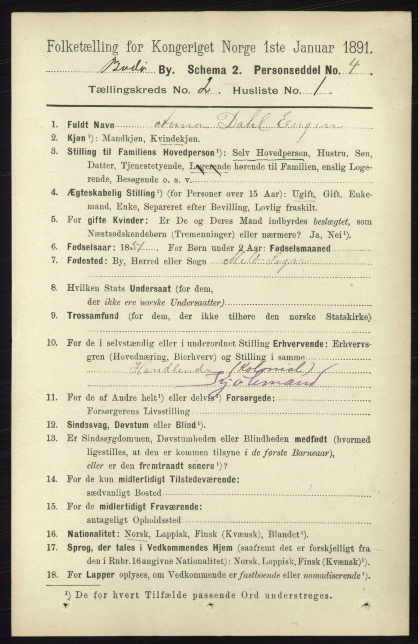 RA, 1891 census for 1804 Bodø, 1891, p. 992