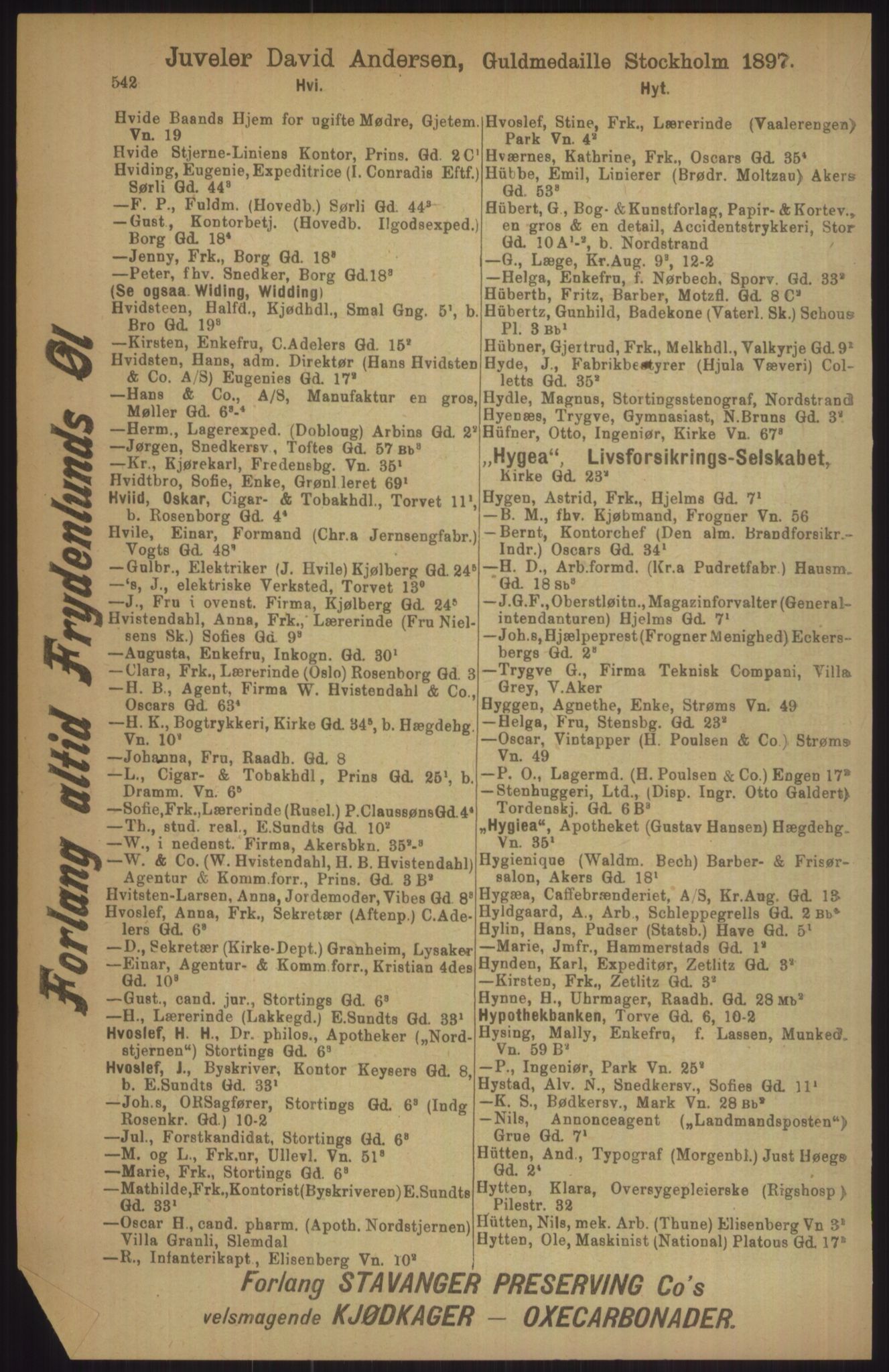 Kristiania/Oslo adressebok, PUBL/-, 1911, p. 542