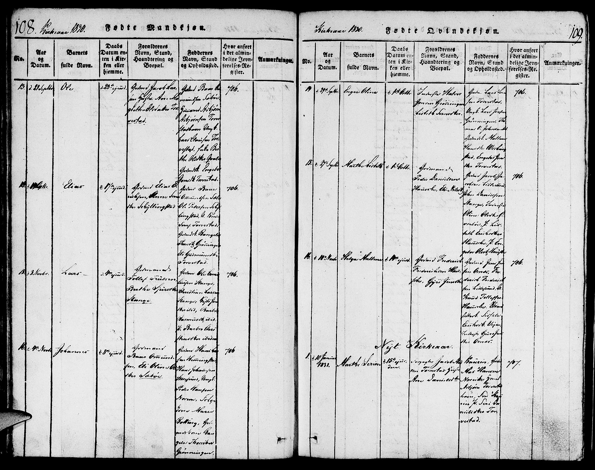 Torvastad sokneprestkontor, AV/SAST-A -101857/H/Ha/Haa/L0004: Parish register (official) no. A 3 /1, 1817-1836, p. 108-109